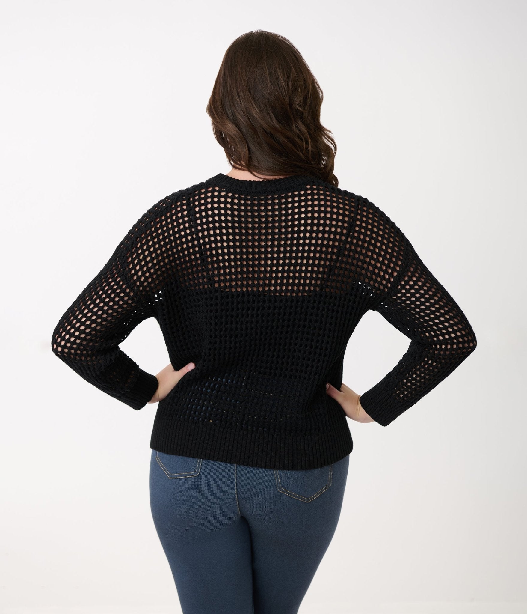 Vintage Black Cat Open Weave Cotton Sweater - Cute Halloween Pullover for Women, Fall Fashion, Casual Outfit, Cozy Lounge Wear