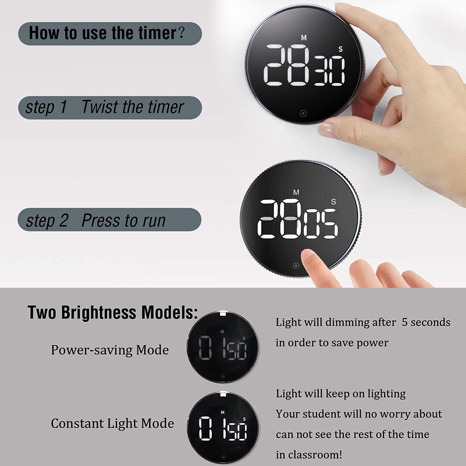 Yagviz Digital Kitchen Timer with Countdown & CountUp - Magnetic, 3-Level Alarm, Large LED Screen, Rechargeable | Perfect for Cooking, Baking, Classroom, Kids & Office Use