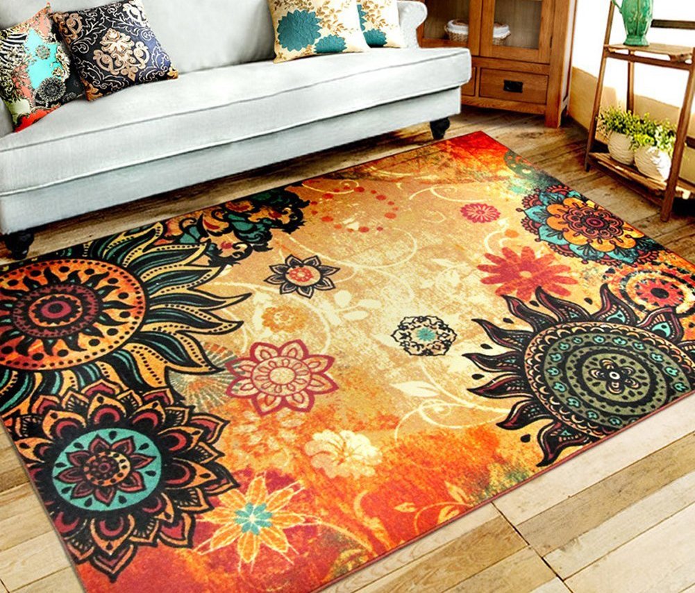 Contemporary Boho Retro Style Abstract Living Room Floor Carpets - Non-Slip Indoor/Outdoor Large Area Rugs 75