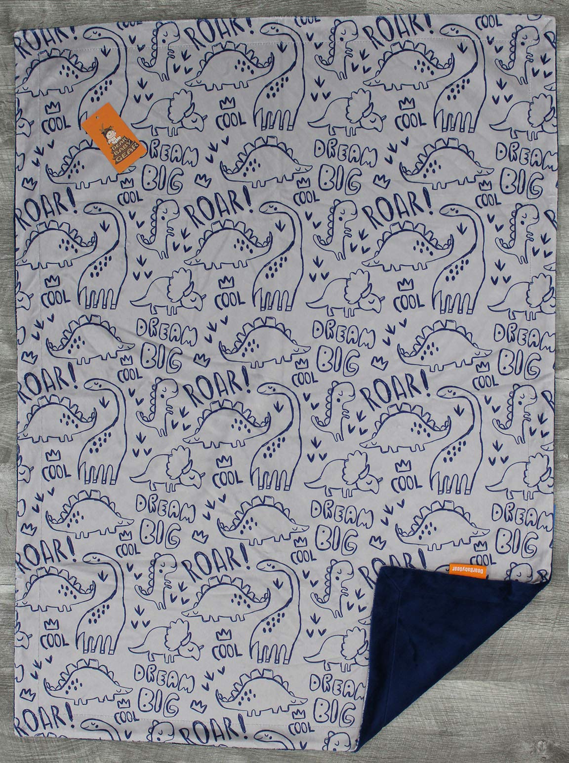 Dear Baby Gear Deluxe Baby Blanket - Unisex Reversible Soft Double Layer Blankets for Boys & Girls - Newborn Infant Crib Bedding Decor - Navy Dinosaur Roar Design, 40x30 Inches - Perfect for Nursery, Stroller & Swaddle