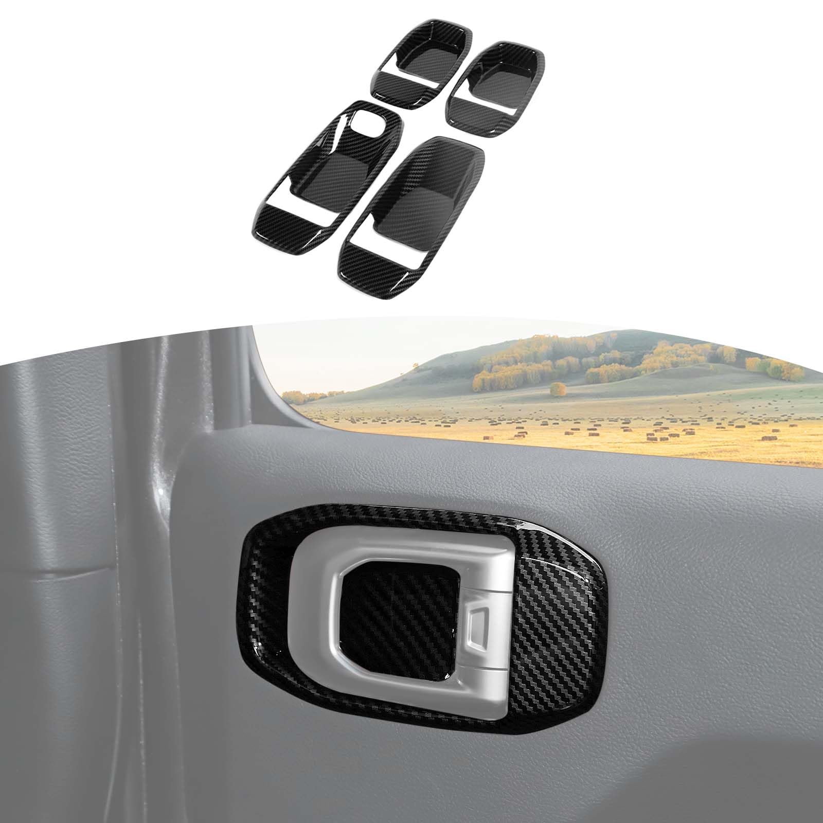 Carbon Fiber Inner Door Handle Bowl Cover Trim for Jeep Wrangler JL/JLU & Gladiator JT (2018-2024) - Interior Accessories Set of 4 - Upgrade Your Ride with Premium Protection & Style