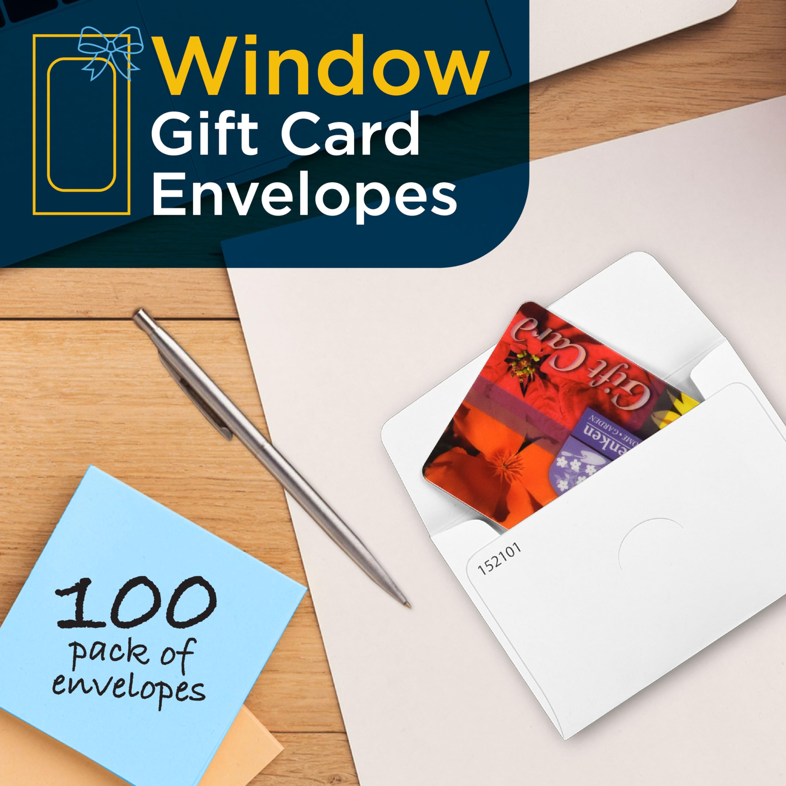 100pcs White Gift Card Envelopes 2.5x3.6in with Clear Window - for Business Cards, Key Cards & Gifts