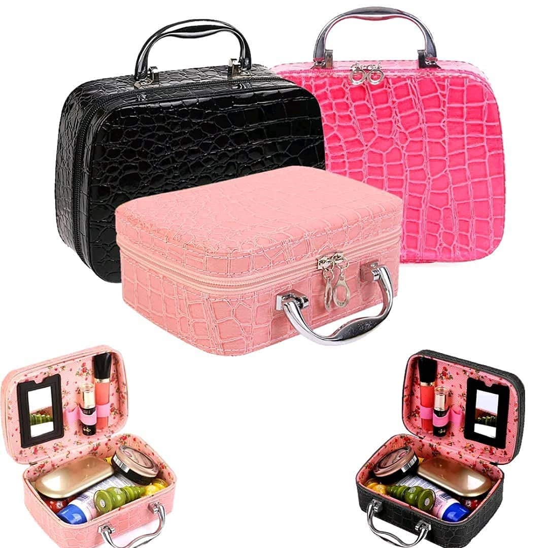 Premium SGMSC Cosmetic Makeup Bag with Mirror & Adjustable Dividers - Travel Organizer for Makeup Brushes, Jewelry, Necklaces (Multiple Colors) - Perfect for Home Storage & Travel Essentials