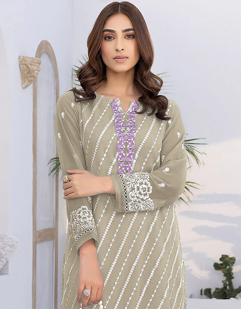 Beige Faux Georgette Straight Leg Pants for Women - Elegant Office Wear & Casual Outfit