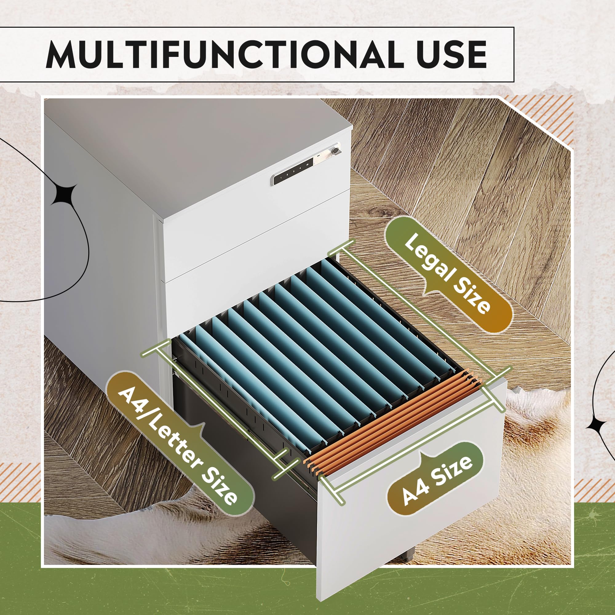 DEVAISE 3-Drawer Locking File Cabinet - Fully Assembled Metal Storage with Combination Lock | Mobile Under Desk Home Office Organization | White Filing Cabinet for Documents & Supplies