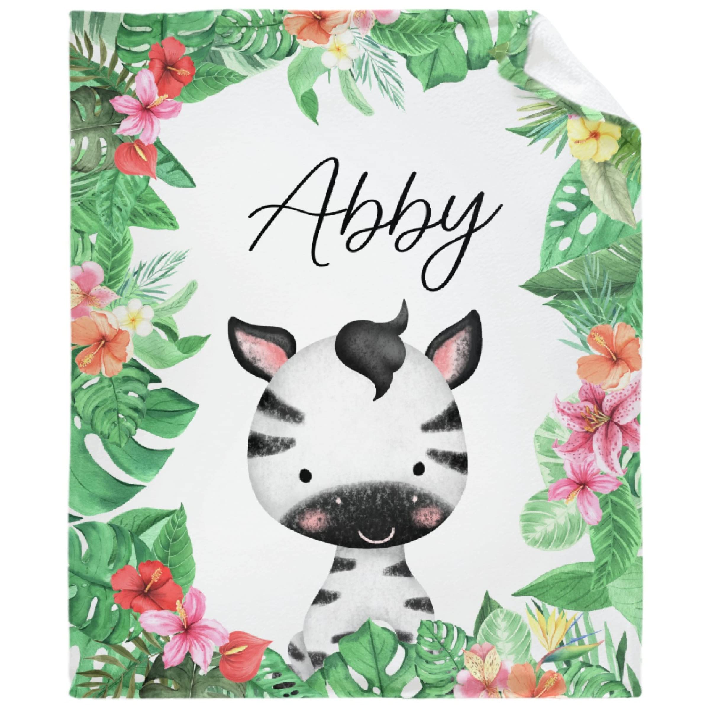 Custom Zebra Tropical Floral Personalized Throw Blanket with Name - 60