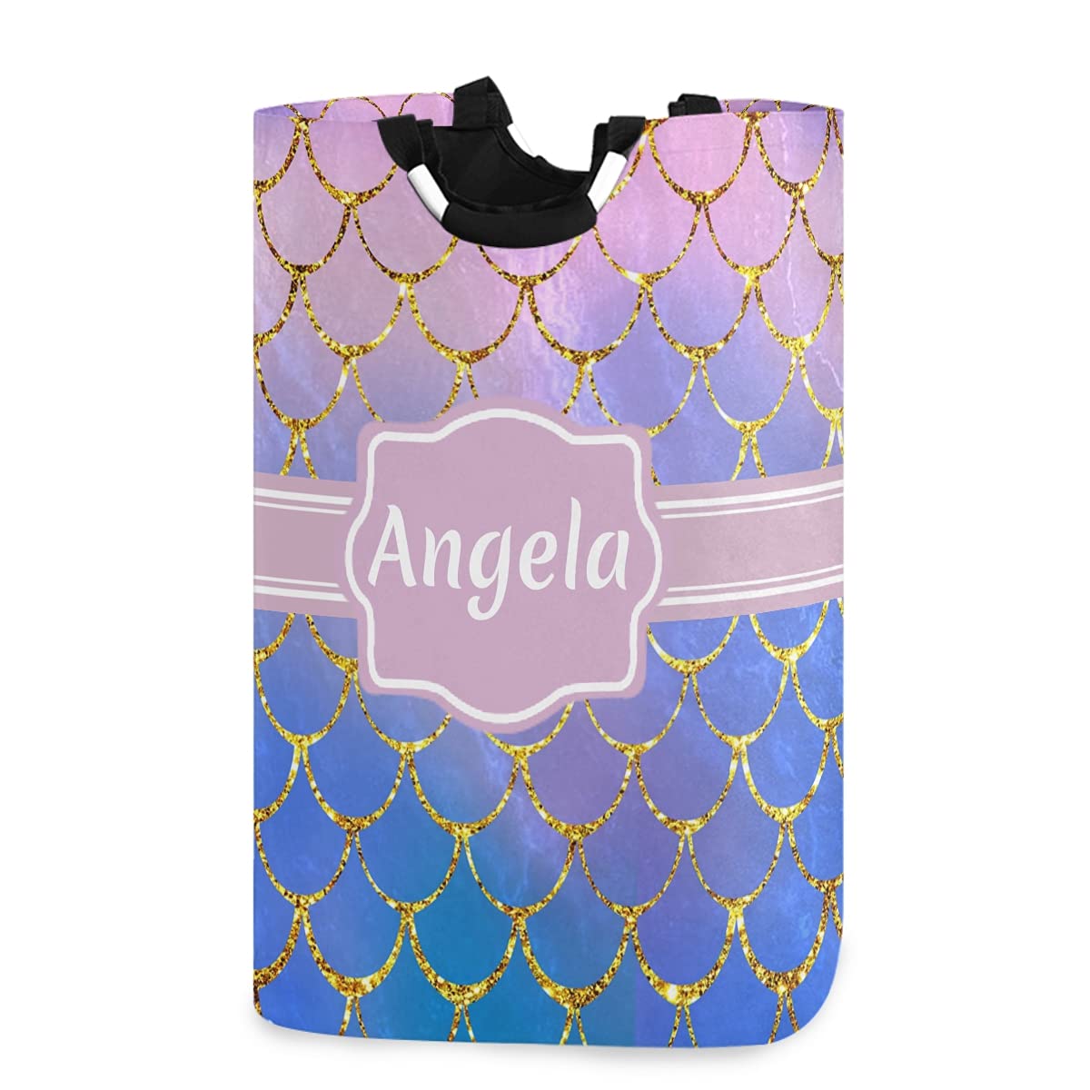 DOMIKING Custom Laundry Hamper - Personalized Collapsible Storage Basket with Mermaid Scales Design, Kids Room Organizer for Clothes, Toys & Dorm Essentials | Perfect for Nursery, Bedroom & College Dorm Organization
