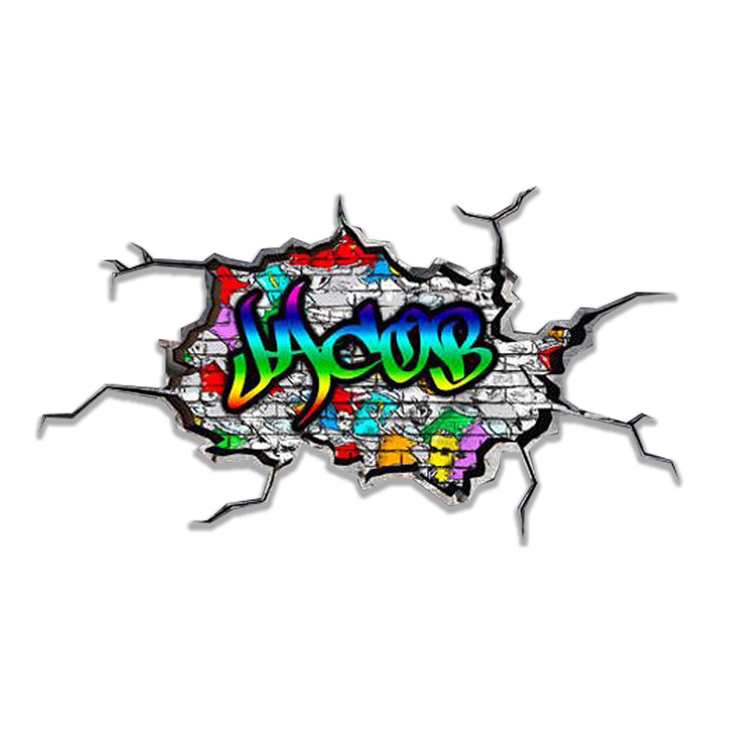 Custom 3D Graffiti Name Wall Decal - Personalized Vinyl Art Sticker | Removable Peel & Stick Wall Decor with Cracked Border | Perfect for Bedroom, Nursery & Teen Room (MYSPGN12-XLarge)