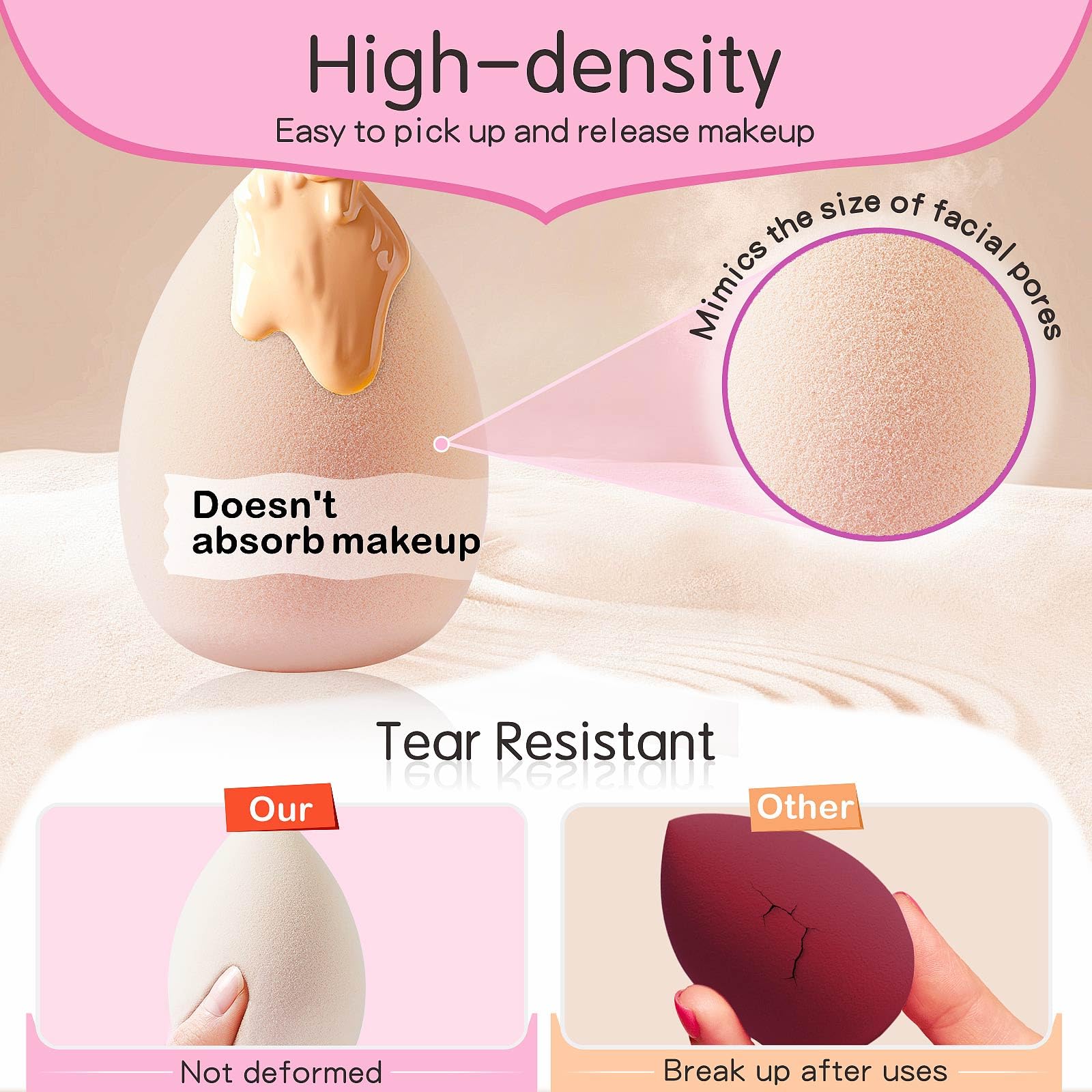 Beauty Blender Makeup Sponge - 1 Count, Latex-Free & Cruelty-Free Foundation Sponge for Liquid, Powder & Cream Makeup - Streak-Free Application - Perfect for Daily Makeup & Professional Use (Water Drop Design)
