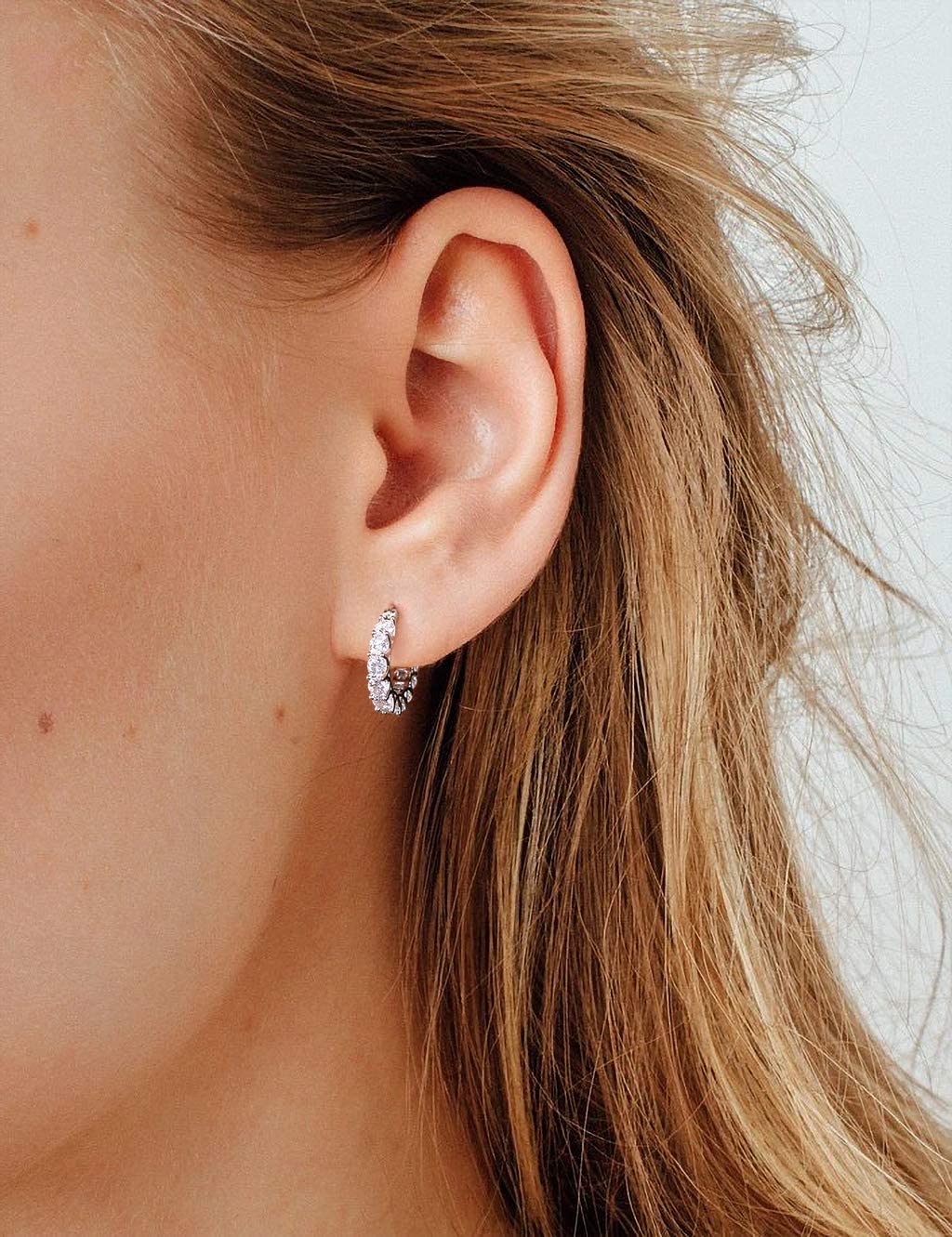 Hypoallergenic Sterling Silver & 14k Gold Cubic Zirconia Hoop Earrings for Women - Diamond Huggies Earrings for Everyday Wear, Parties & Special Occasions