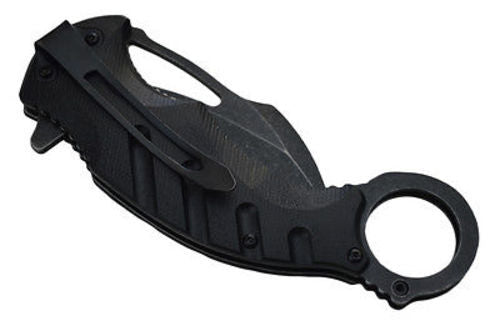 Karambit Claw Spring Assisted Folding Knife - Stonewash Serrated Blade with Black G10 Handle - Perfect for Outdoor Survival, Camping & Tactical Use