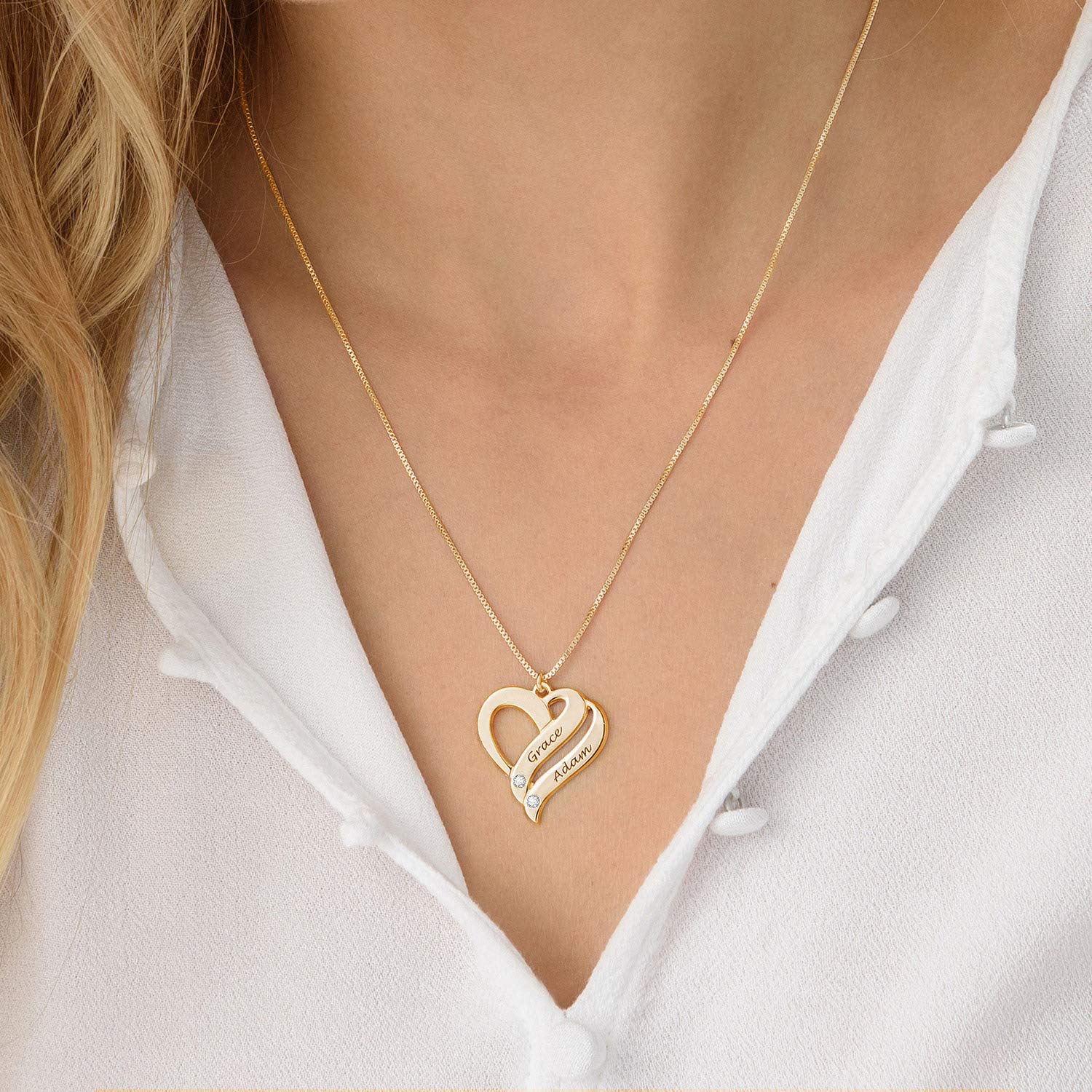 Personalized Two Hearts Forever One Necklace with Birthstones or Diamonds - Custom Name Jewelry for Women, Dainty Gift for Her - Perfect for Mother's Day, Christmas, Birthday & Anniversary - Elegant Everyday Wear & Special Occasion Jewelry