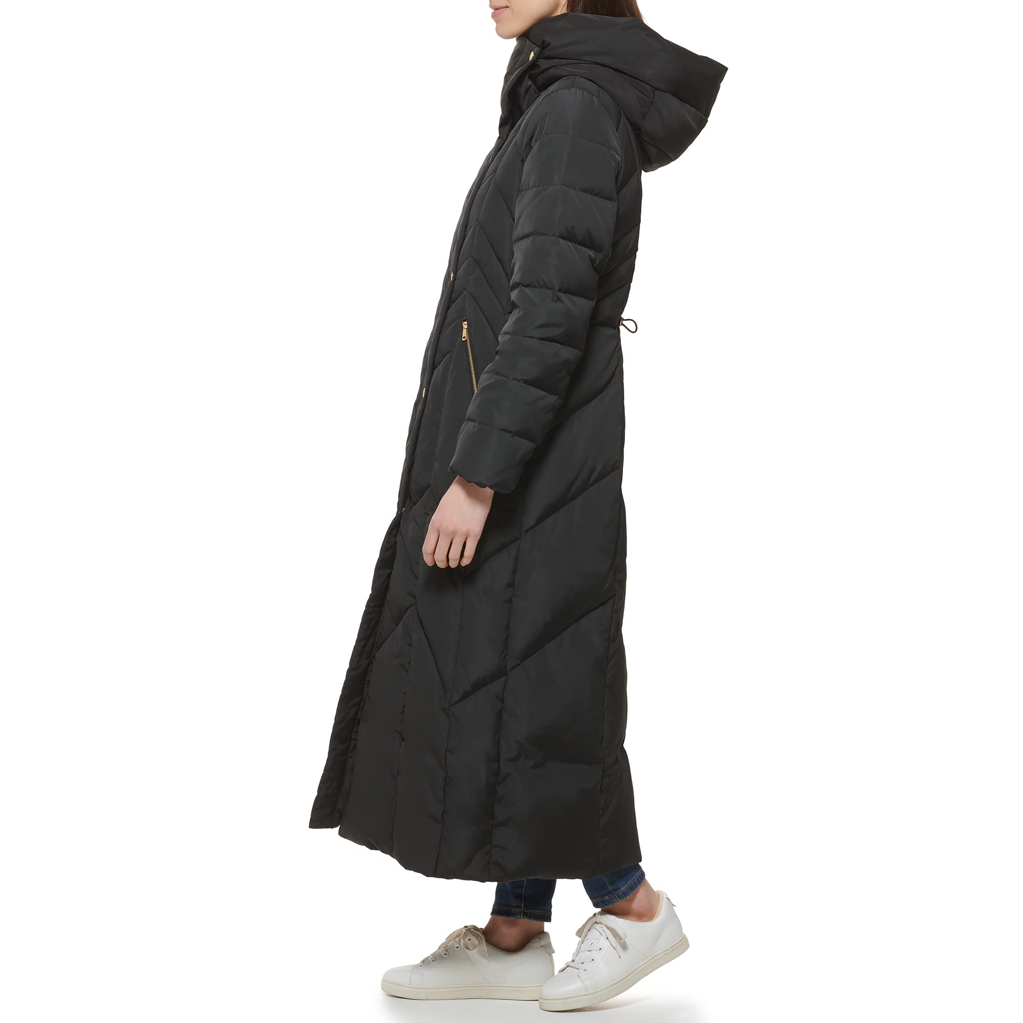 Cole Haan Women's Taffeta Down Puffer Jacket with Convertible Collar & Chevron Quilting - Warm Winter Coat for Work, Travel & Outdoor Activities