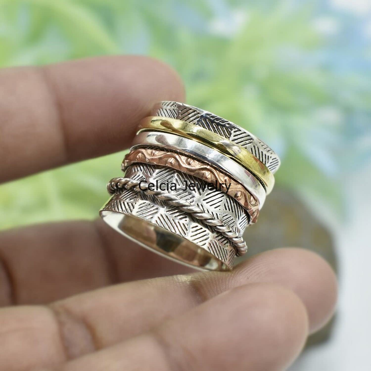 925 Sterling Silver Spinner Ring for Women - Handcrafted Thumb Ring, Multi-Spin Promise Jewelry - Size 7 | Perfect for Meditation, Stress Relief & Fashion Accessories