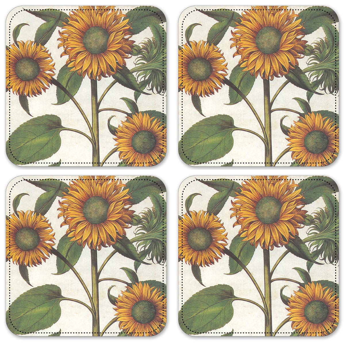 Vinyl Drink Coasters Set of 4 - Sunflower Design - Absorbent & Durable for Coffee, Tea, and Beverages - Perfect for Home, Office, and Party Use