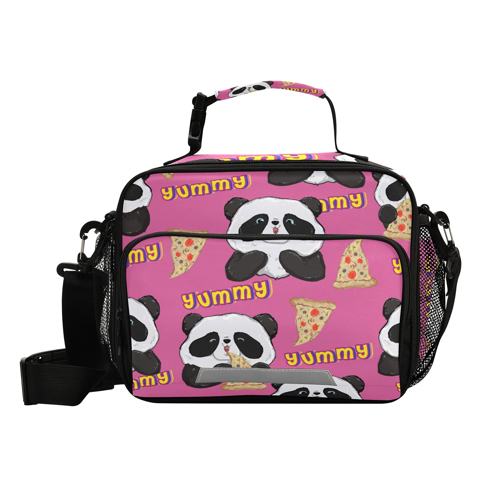Insulated Panda & Pizza Print Lunch Bag for Women & Men - Cute Animal Lunch Box with Shoulder Strap & Zipper Closure for School, Office, Travel, Picnic | Perfect for Work, College, Outdoor Activities & Daily Commute