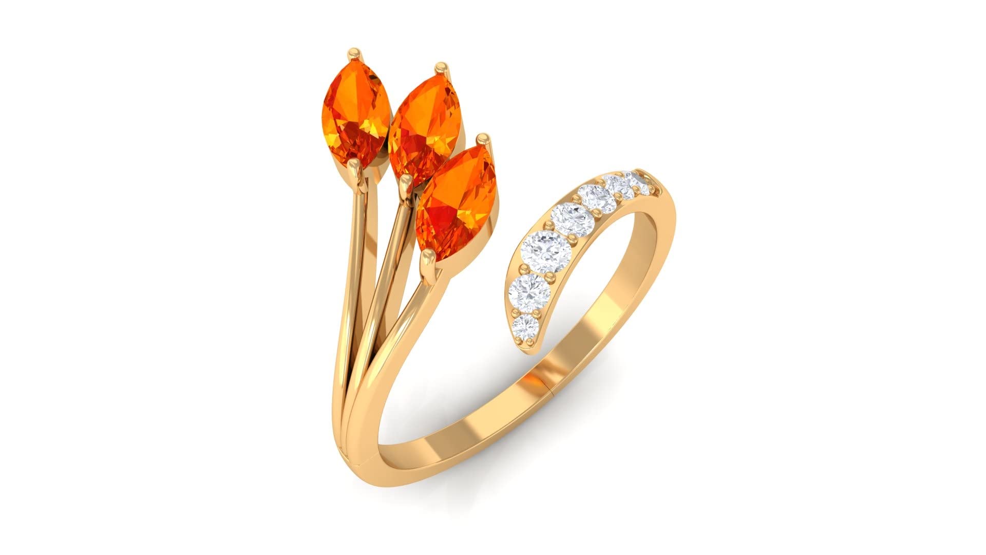 1.25 CT Natural Orange Sapphire & Diamond Ring in 14K Solid Gold - Marquise Cut Designer Wrap Ring for Women, Elegant Gold Leaf Setting, Perfect for Weddings, Anniversaries & Special Occasions