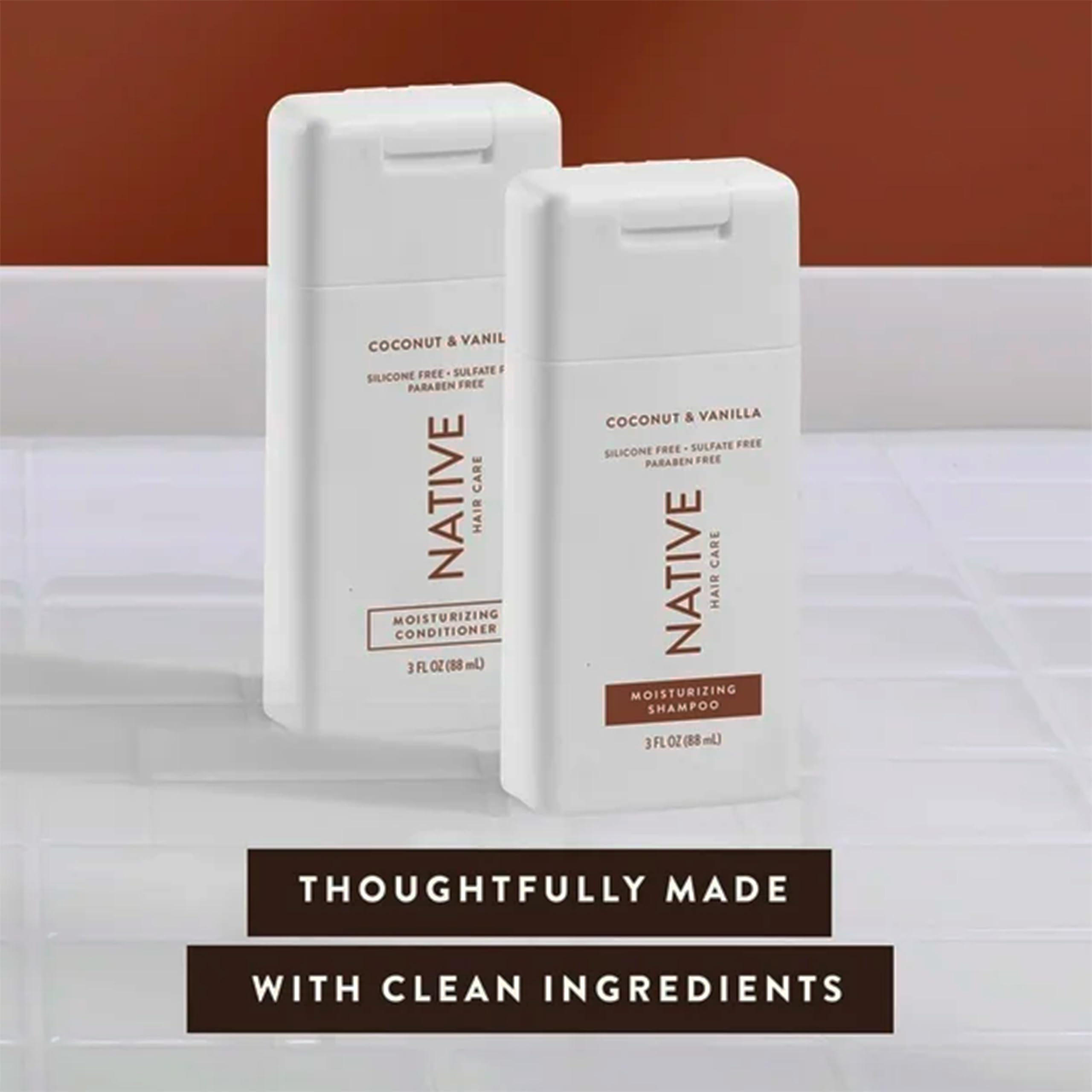 Natural Coconut & Vanilla Moisturizing Shampoo and Conditioner Set - 3 oz Travel Size (Pack of 2) - Sulfate Free & Paraben Free - Perfect for Dry Hair Care, Vacation & Gym Essentials