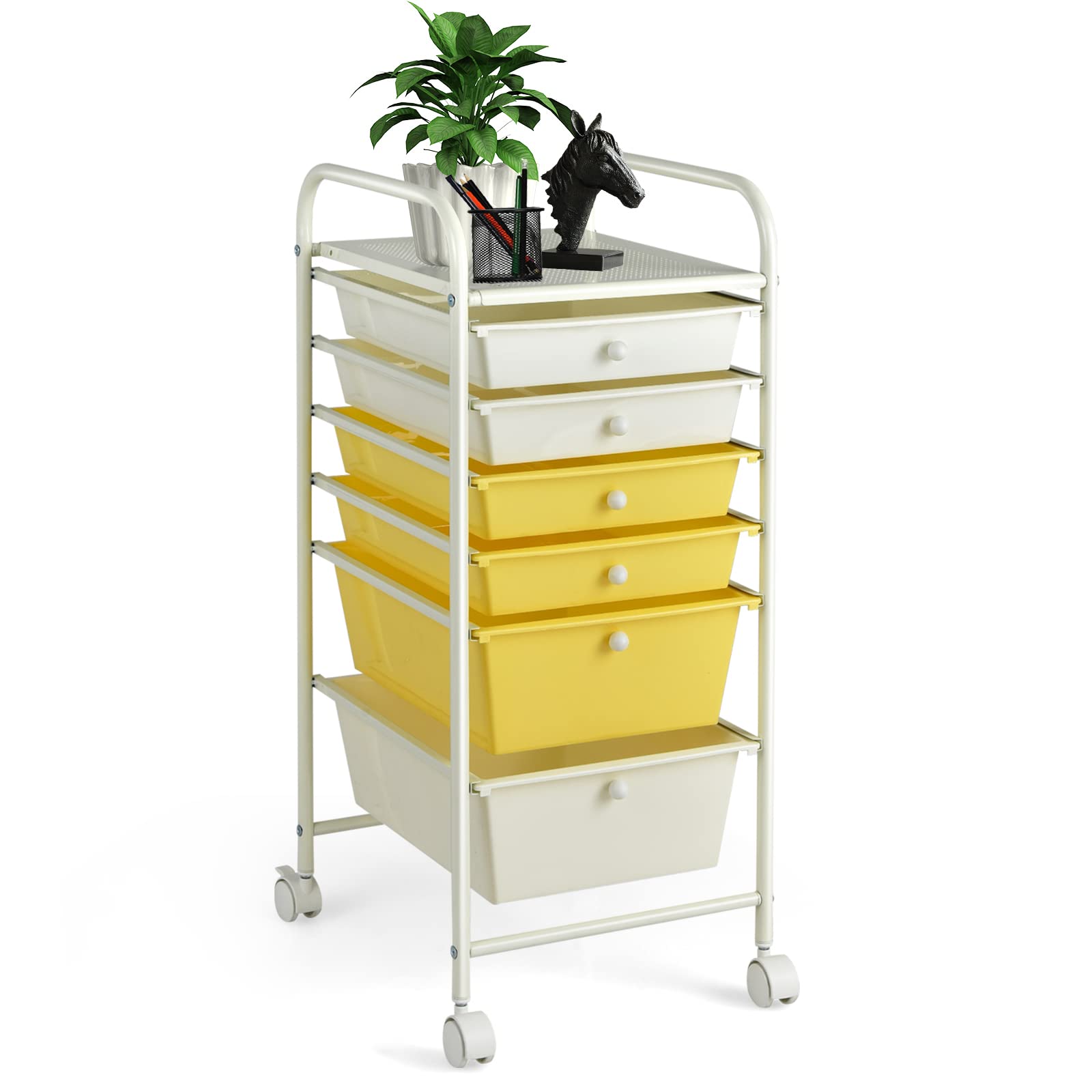 6-Drawer Rolling Storage Cart with Wheels - Multipurpose Utility Organizer for Crafts, Scrapbooking, Office & School Supplies - Removable Drawers for Art Tools, Papers & Home Organization (Yellow) - Perfect for Craft Rooms, Home Offices & Classroom Storage