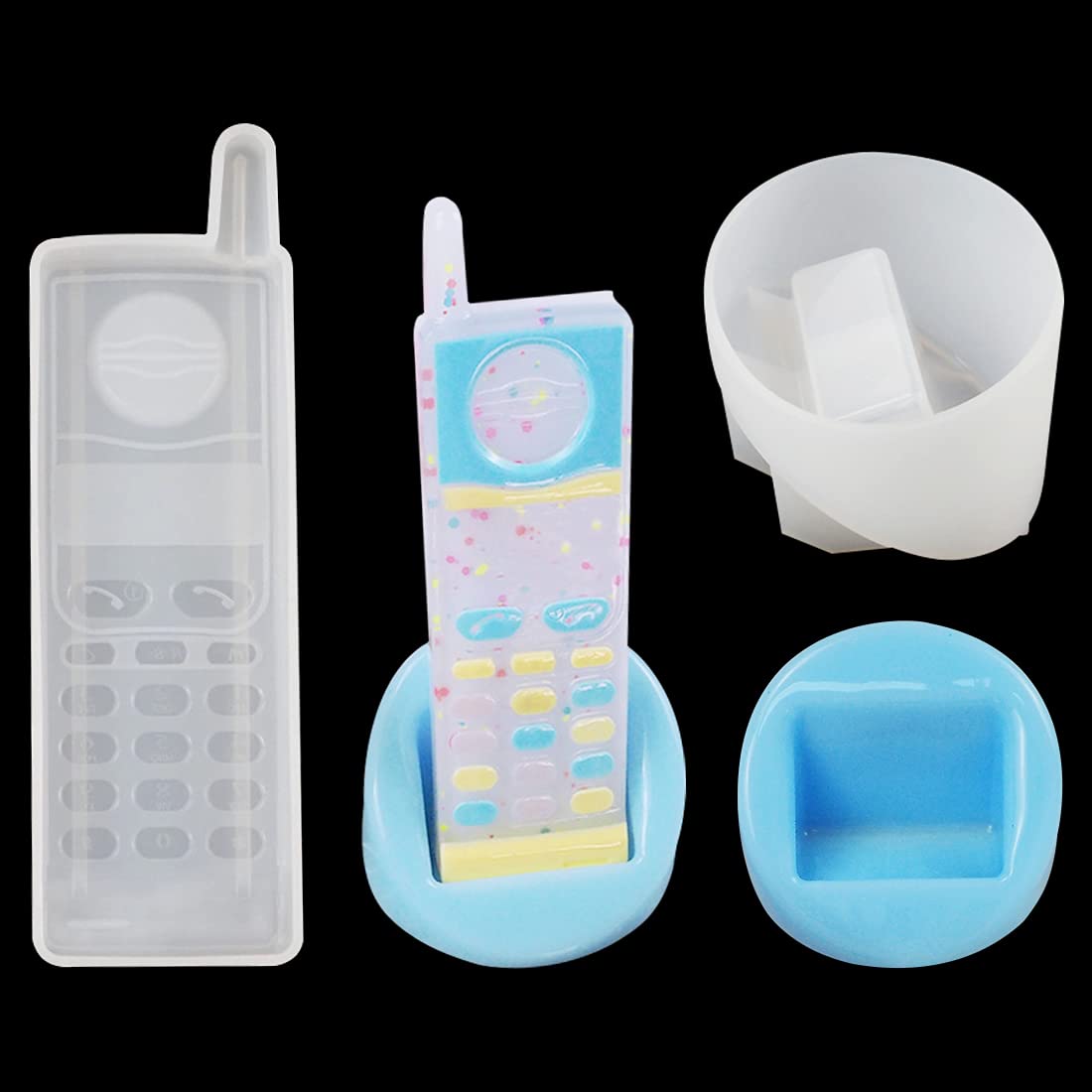 Voyyphixa 3D Cell Phone Resin Molds with Base - DIY Pretend Play Phone & Retro Telephone Silicone Molds for Epoxy Resin Crafts, DIY Gifts, and Interactive Toys - Perfect for Kids' Playtime, Craft Projects, and Unique Handmade Presents