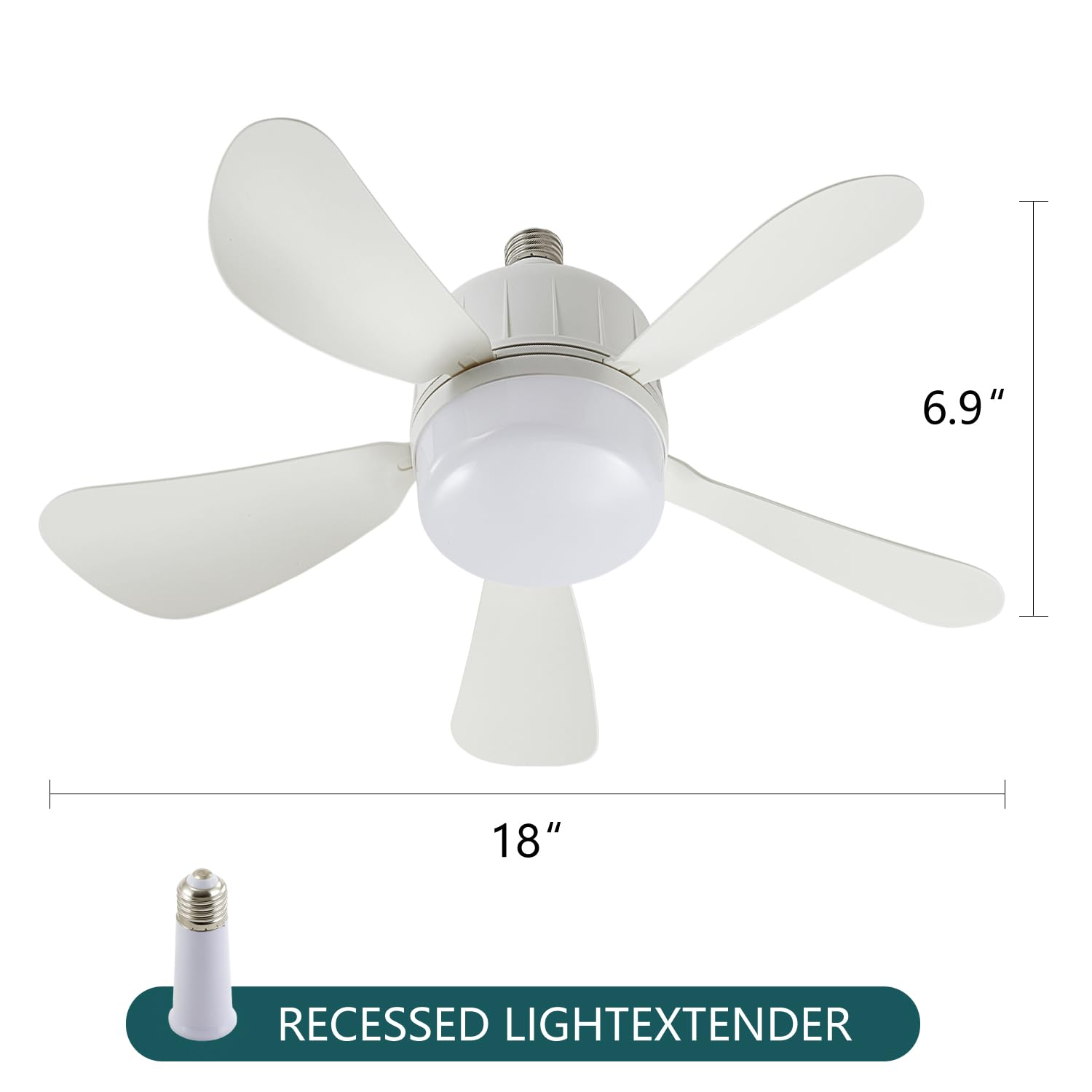 Dimmable LED Ceiling Fan Light Bulb with Remote Control - 3 Color Temperatures (3000K-6500K) - Plug in Ceiling Fan with 1 Socket Extender - White - Perfect for Kitchen, Garage, Bedroom & Home Office Lighting
