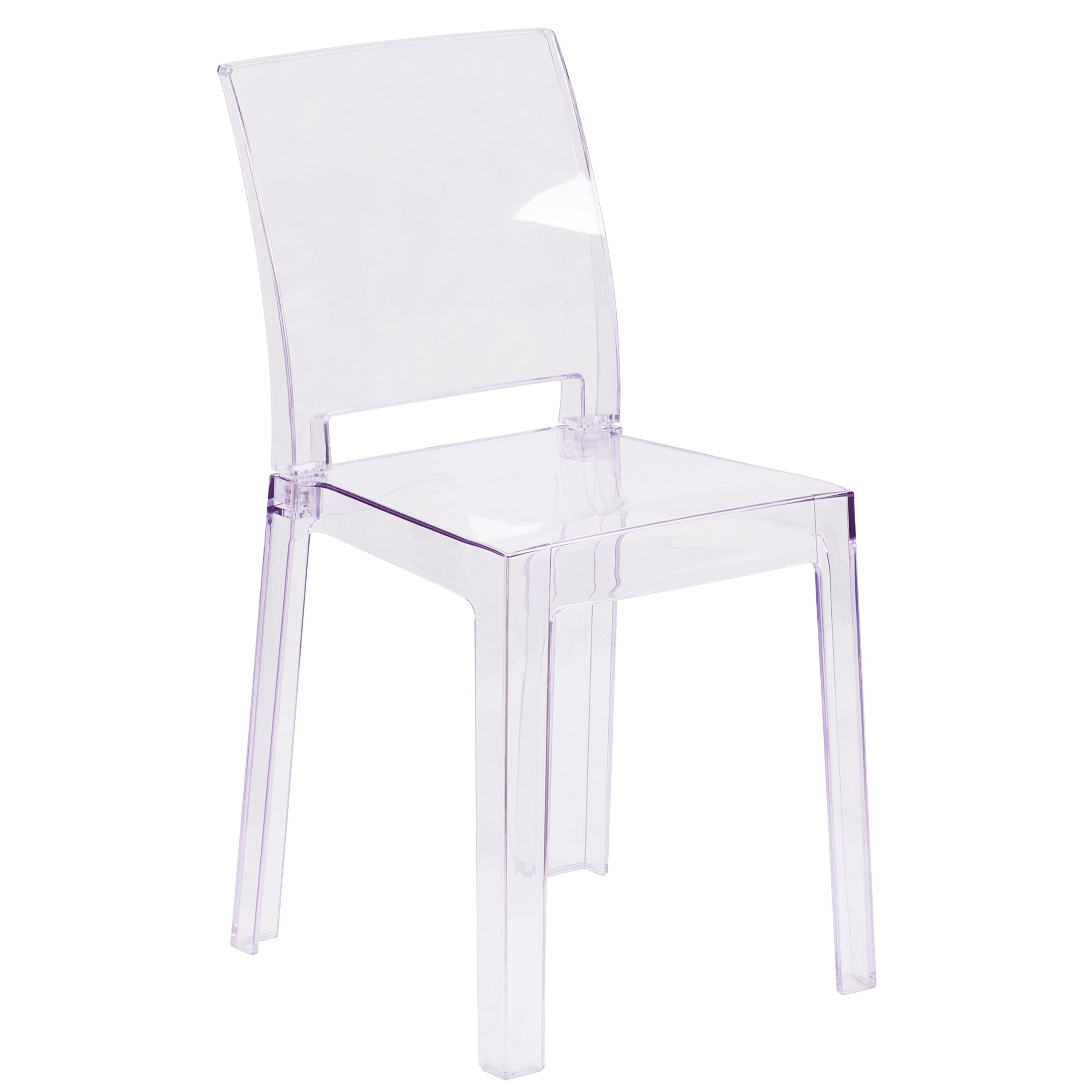Flash Furniture Emilie Ghost Chair - Clear Crystal Square Back Modern Dining Chair for Kitchen, Dining Room, and Office | Stylish Transparent Seating Solution