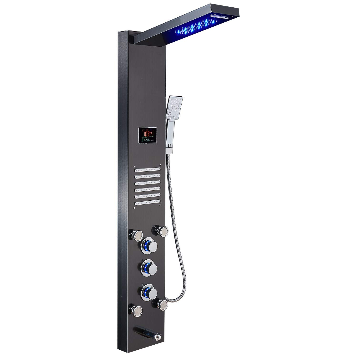 Premium Black LED Shower Panel Tower with Rainfall Shower Head & Body Jets - Modern Rain Massage System for Spa-Like Bathroom Experience | Perfect for Master Bath, Luxury Hotels & Relaxing Home Showers