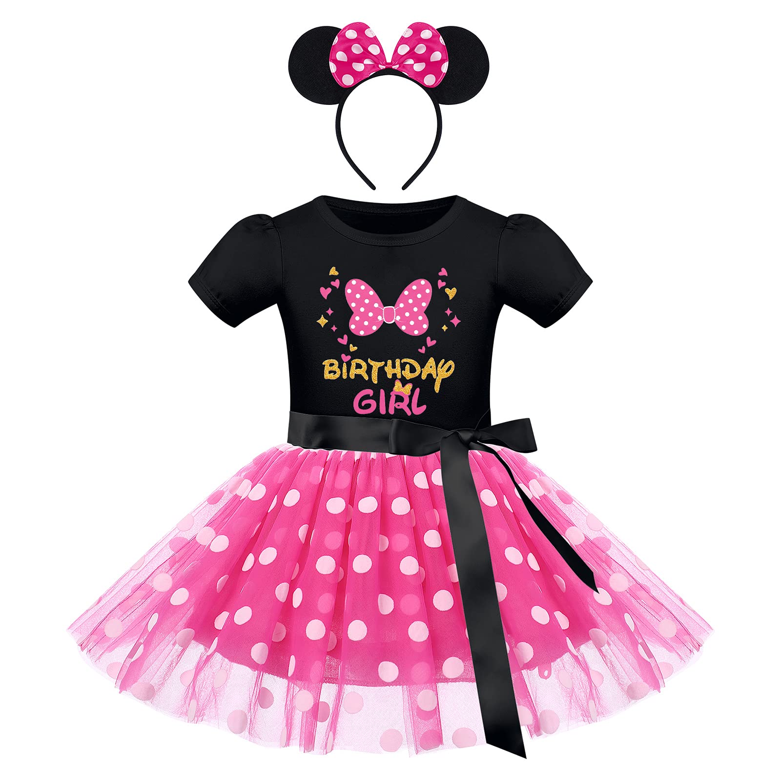 **Adorable Mouse-Themed Birthday Outfit for Baby Girls – Polka Dot Dress & Tutu Skirt with Mouse Ears Headband – Perfect for Cake Smash, Photo Shoots & 1st Birthday Parties**