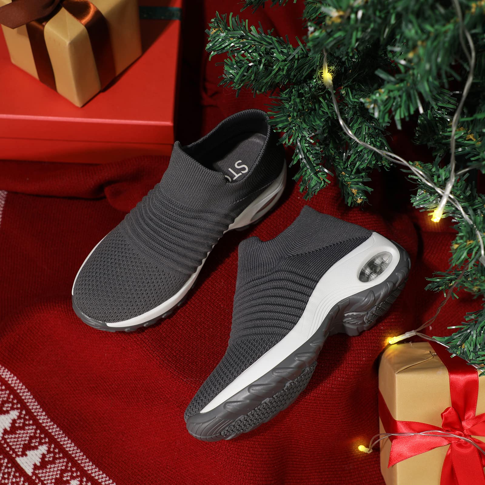 STQ Women's Slip-On Walking Shoes - Breathable Non-Slip Work Sneakers with Air Cushion & Arch Support - Comfortable Orthopedic Shoes for Nurses, Waitresses & All-Day Wear