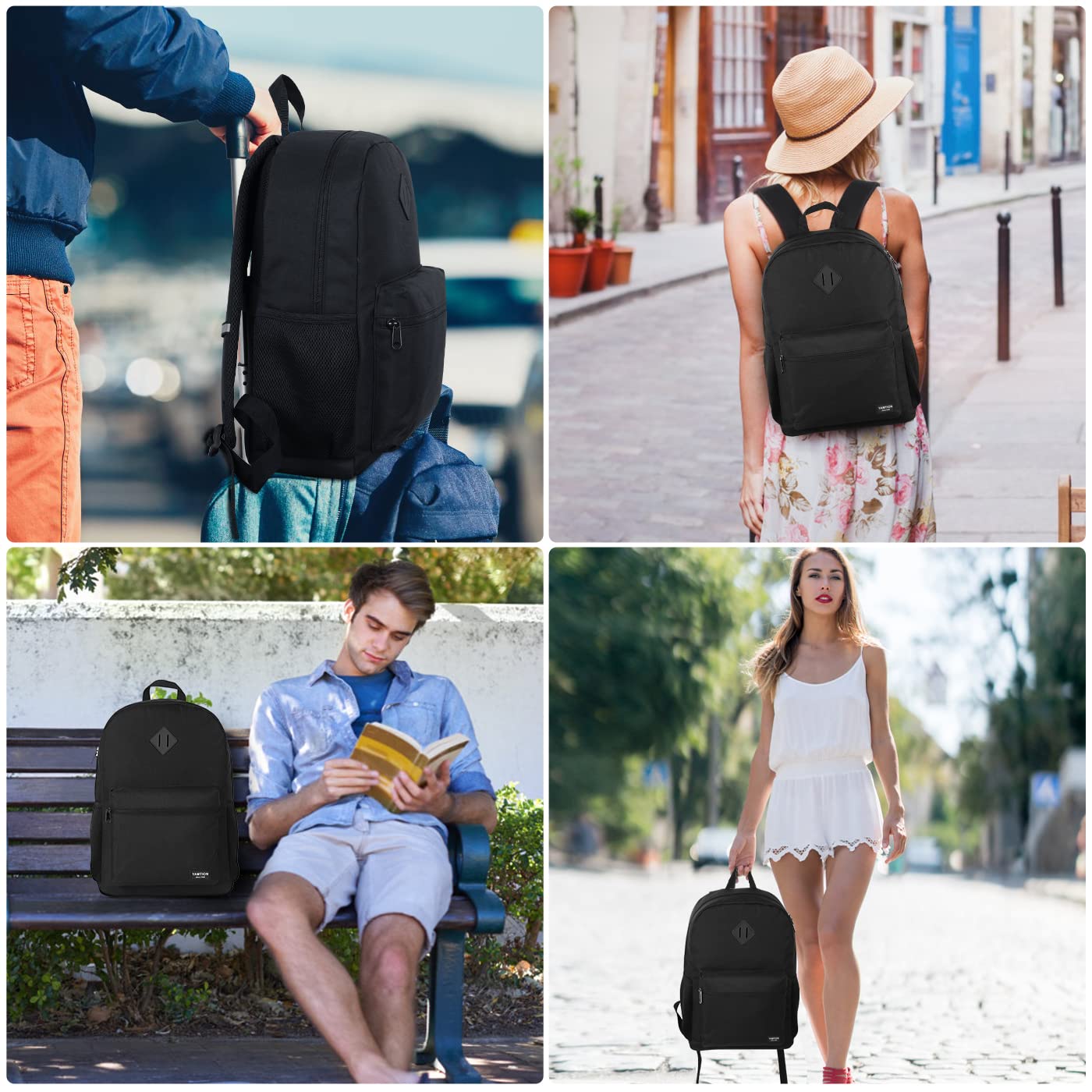 Stylish Black Backpack for Women & Men - 15.6 Inch Laptop Bookbag with USB Charger Port | Water-Resistant School Backpack for College, High School Students | Perfect for Travel, Work & Daily Commute