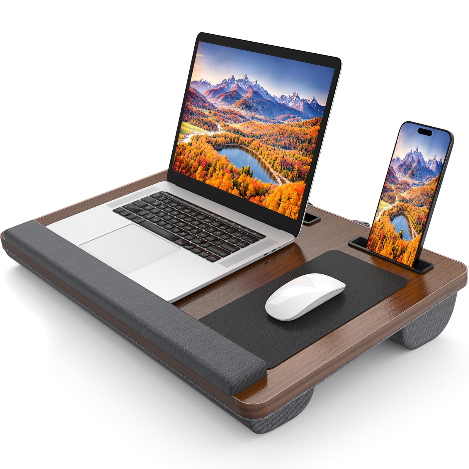 Portable Large Lap Desk for Bed - 17 Inch Laptop Table with Wrist Rest, Mouse Pad & Tablet Slot | Ergonomic Workstation for Home Office, Studying, Gaming & Reading in Bed (Dark Brown)