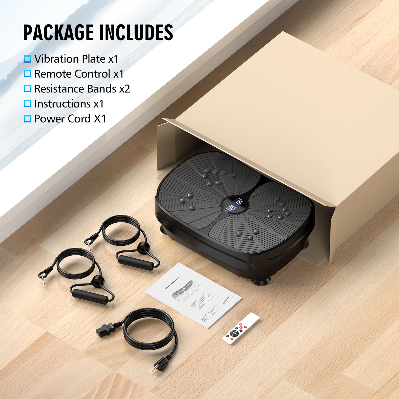 LERTIN Portable Vibration Plate Exercise Machine - Full Body Workout Platform with 9 Preset Modes & Resistance Bands for Weight Loss, Toning & Lymphatic Drainage | Home Gym Equipment for Fitness & Wellness