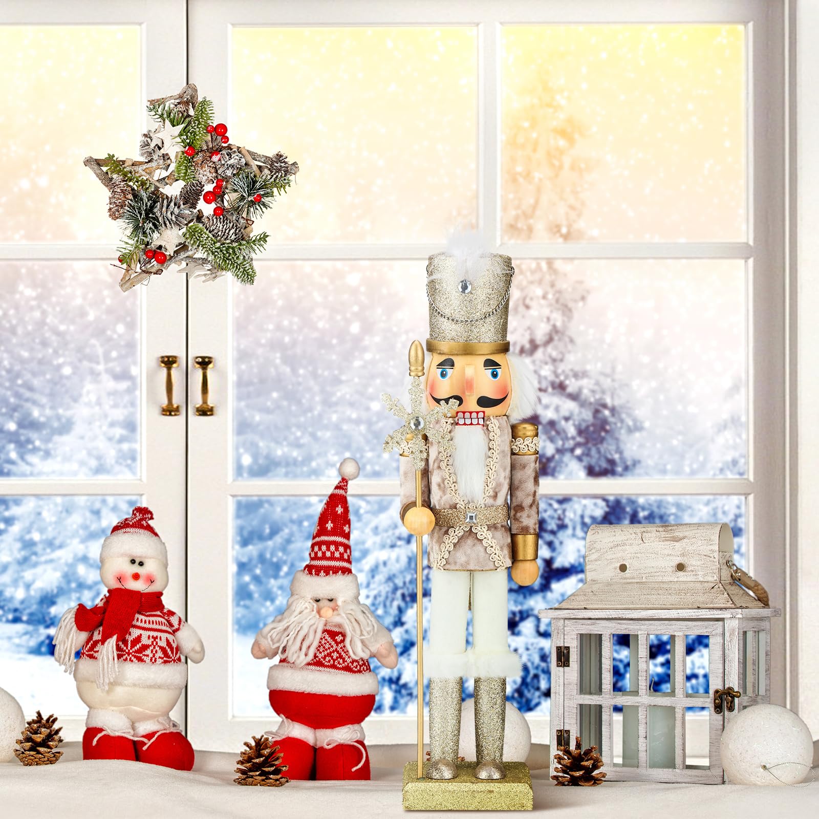 Karenhi 15 Inch Wooden Christmas Nutcracker - Traditional Holiday Nutcracker Decor for Festive Parties, Shelves & Tables | Perfect for Christmas Tree Skirt, Mantel Decor & Gift Exchange (Stylish Design)