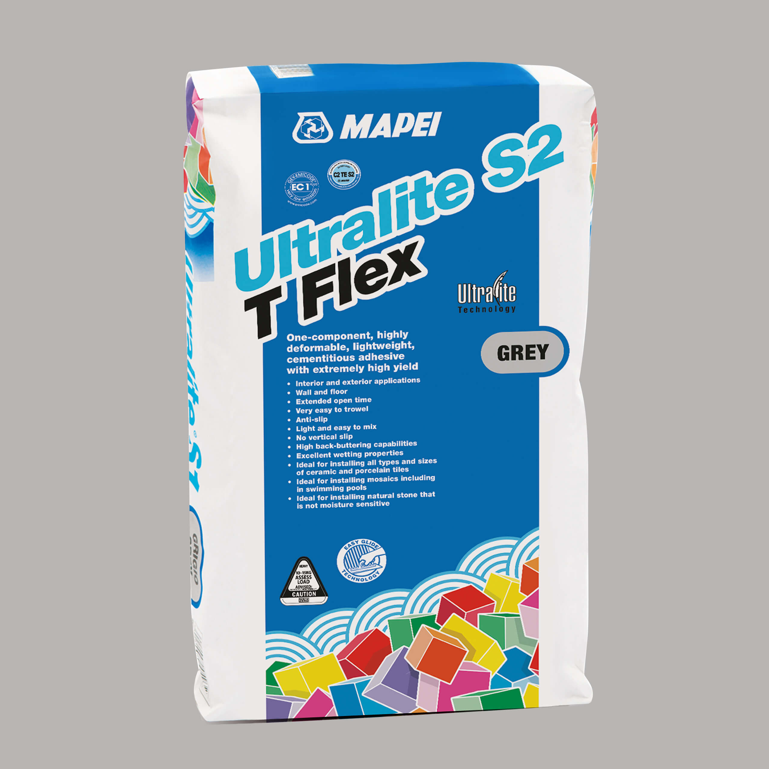 Mapei Ultralite S2 T Flex 13.5Kg Grey - Lightweight Thin-Set Mortar for Tile Installation - Perfect for Bathroom, Kitchen & Flooring Projects