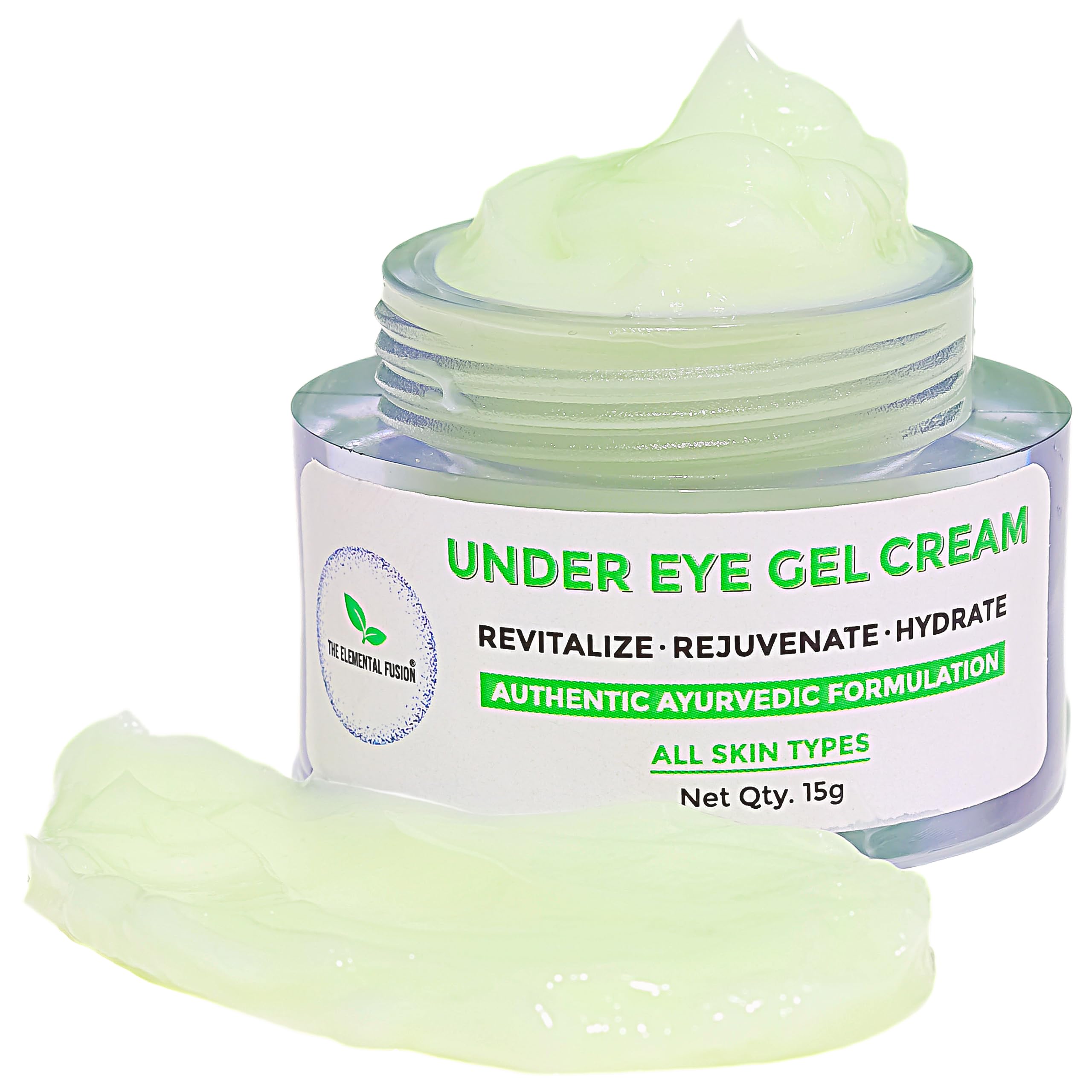 Elemental Fusion Under Eye Gel Cream - Brightening & Revitalizing Eye Treatment for Dark Circles, Wrinkles & Puffiness - Natural Avocado Formula (15g) - Perfect for Morning & Night Skincare Routine, Travel & On-the-Go Use