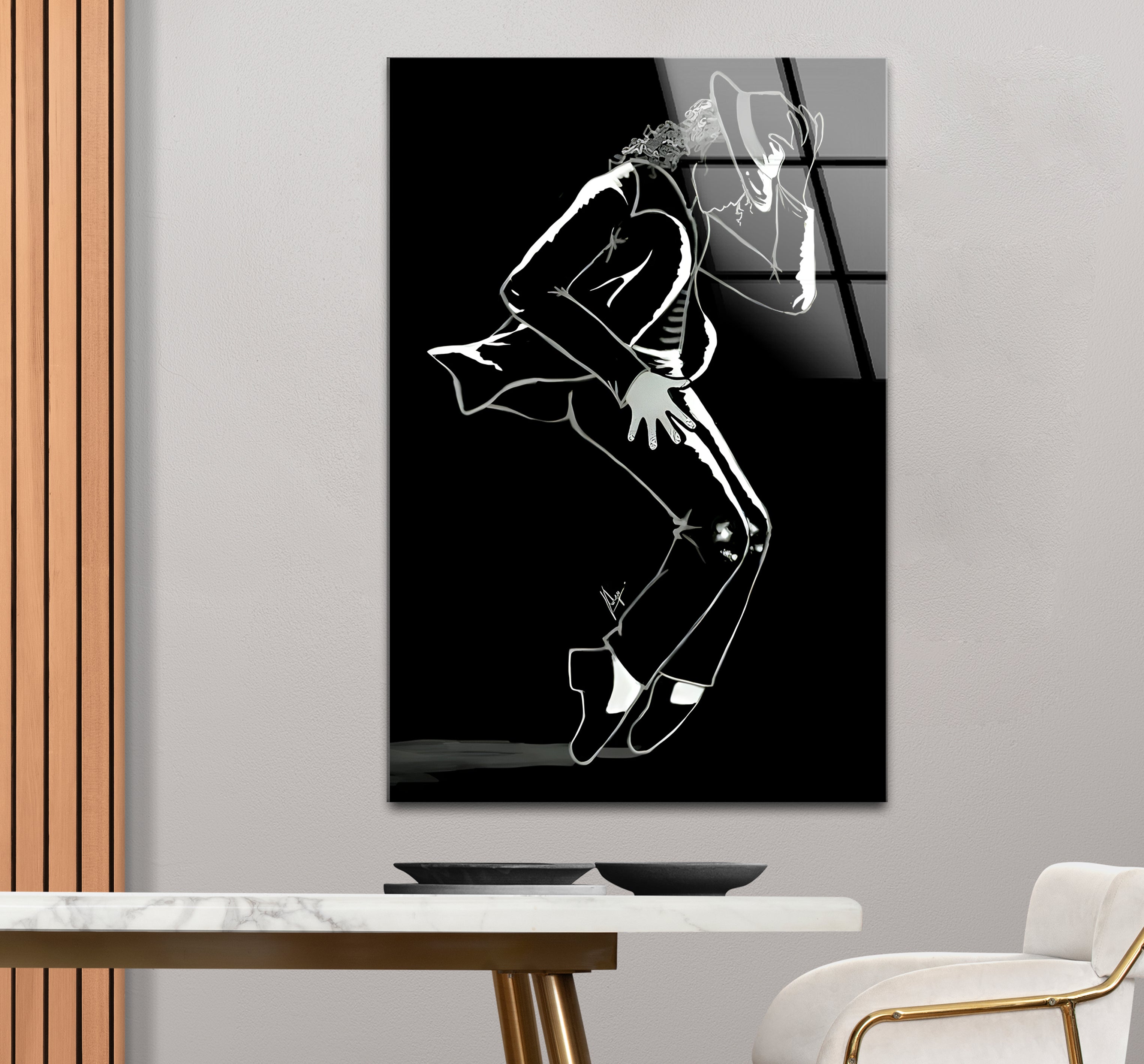 Black & White Michael Jackson Silhouette Glass Wall Art - Elegant Music Icon Home Decor for Living Room, Bedroom & Office