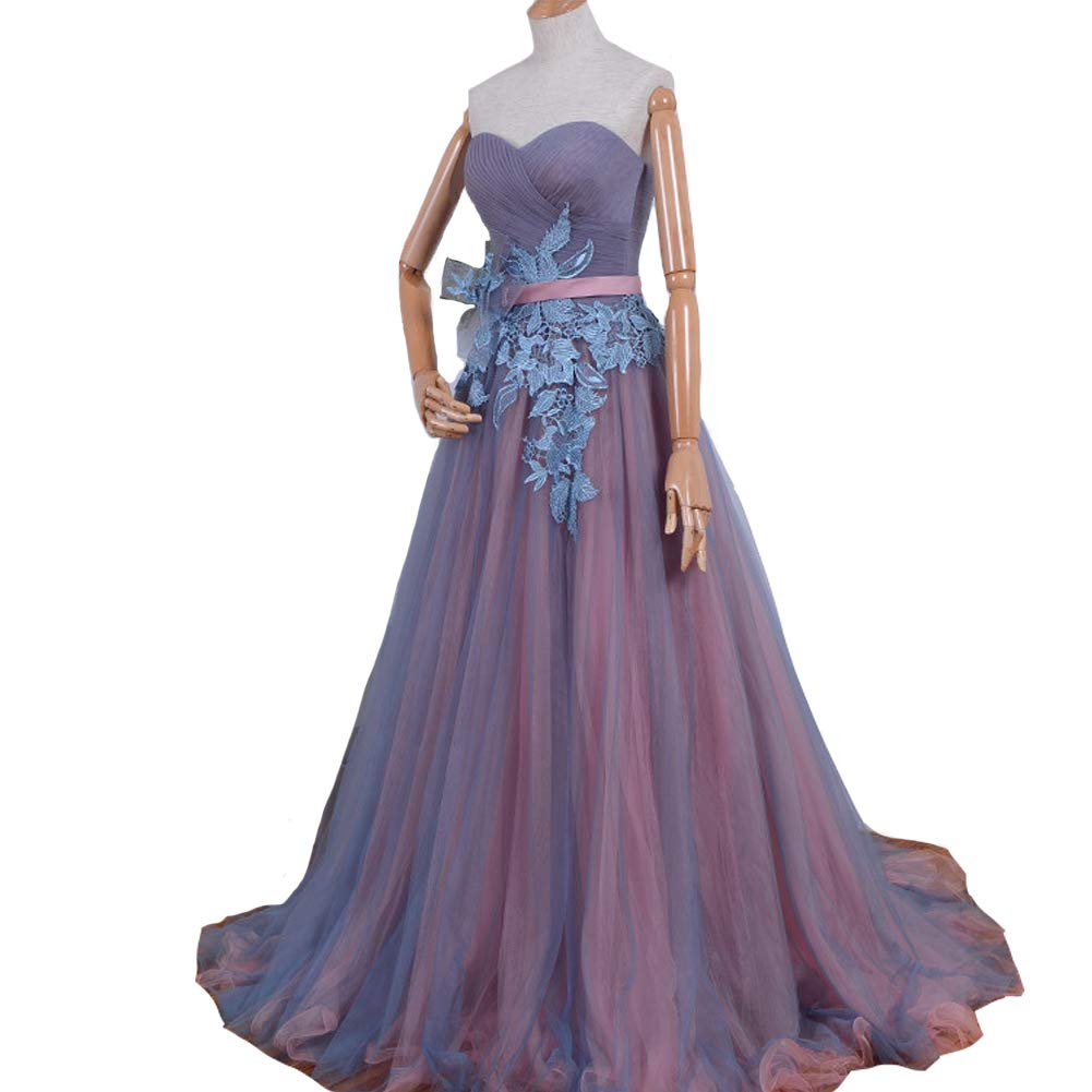 Kivary® Elegant Sweetheart Neckline Lace Corset Long Pleated Evening Gown with Sash Bow - Perfect for Prom, Homecoming, Formal Dances & Special Occasions