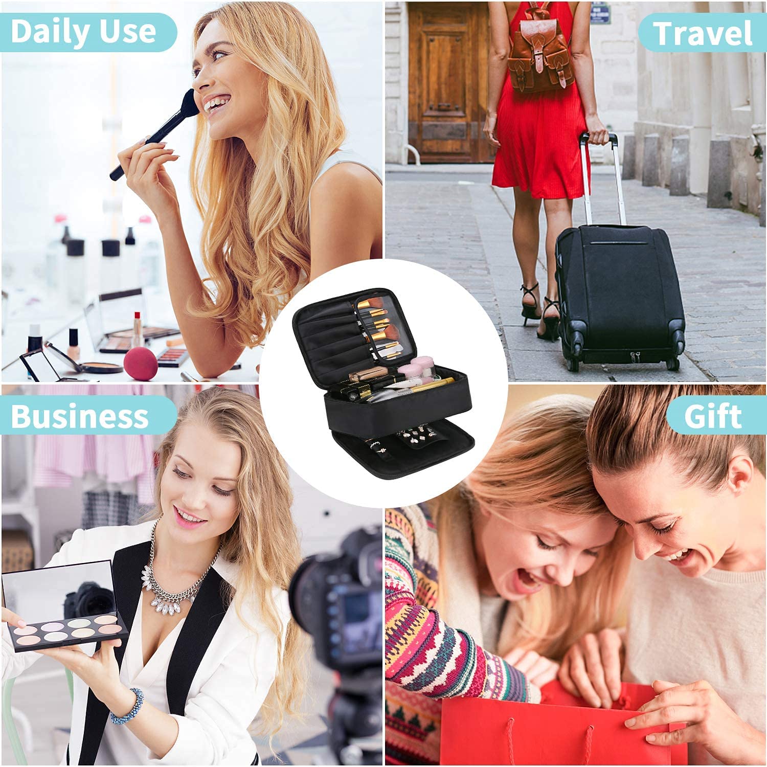 DIMJ Waterproof Makeup & Jewelry Organizer Bag for Women with Multiple Compartments - Travel Cosmetic Case & Jewelry Storage Pouch (Black) - Perfect for Travel, Gym, and Daily Use