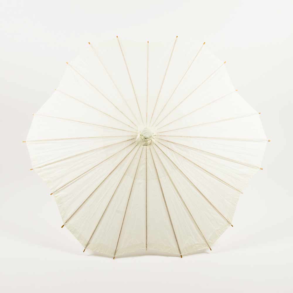 32 Inch Beige/Ivory Paper Parasol Umbrella - Scalloped Blossom Design with Elegant Wooden Handle | Perfect for Weddings, Photo Shoots & Outdoor Events