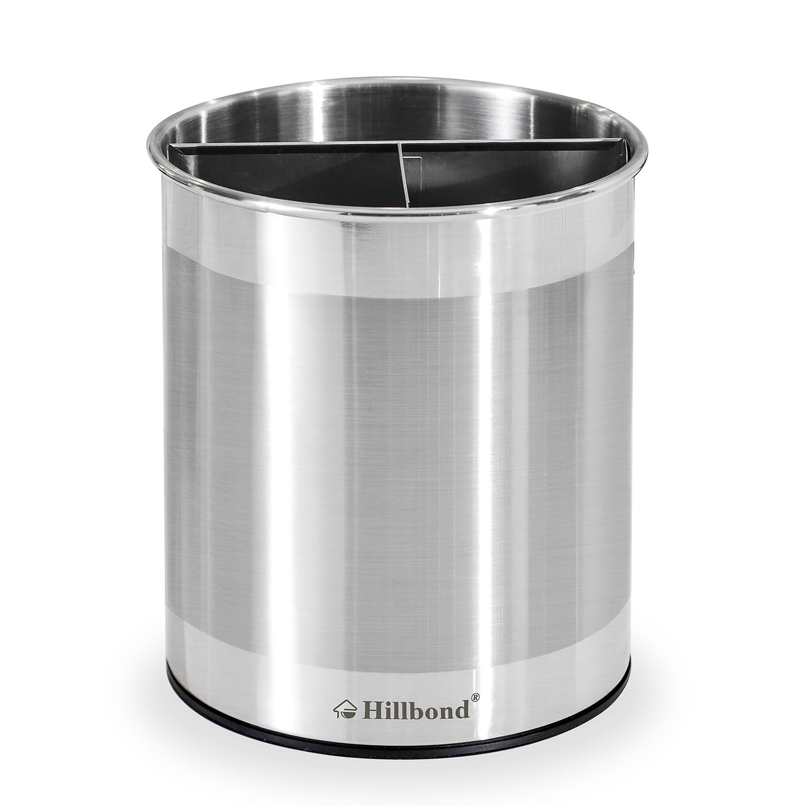 Hillbond Extra Large Stainless Steel Utensil Holder - 360° Rotating Kitchen Organizer with Weighted Non-Tip Base & Removable Divider for Easy Cleaning | Perfect for Countertop Storage, Cooking Utensil Organization, and Kitchen Decor