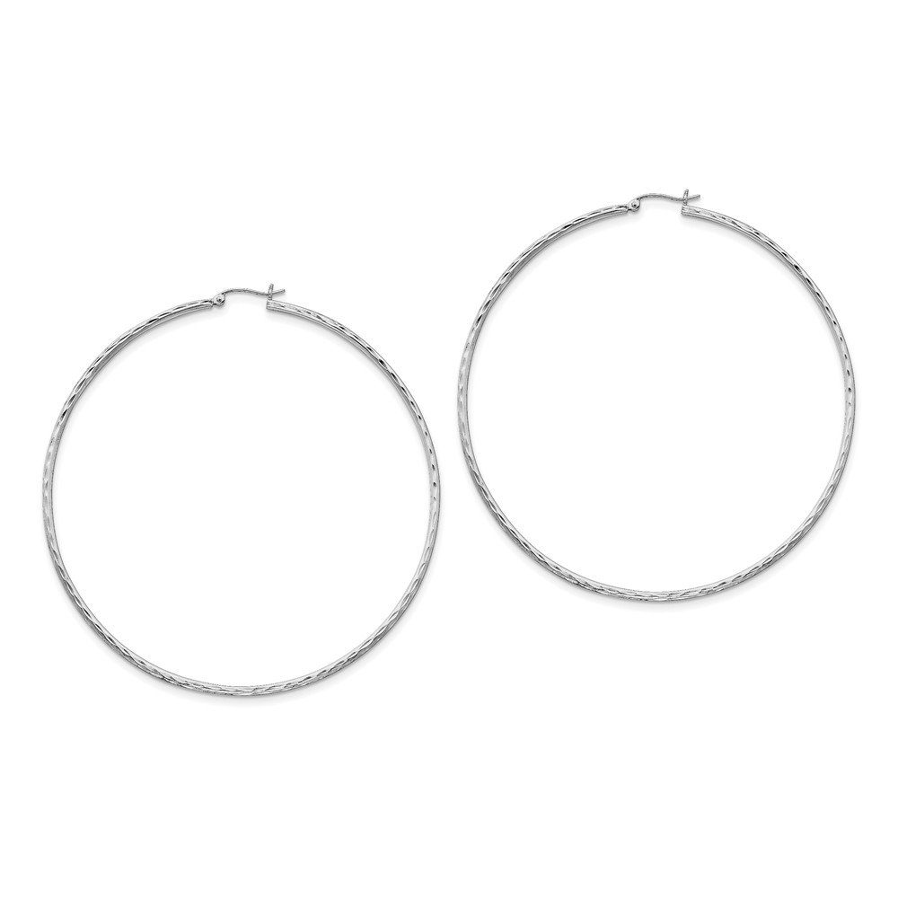 Sterling Silver Rhodium-Plated 2mm Polished Diamond Cut Hoop Earrings for Women - Elegant Everyday Jewelry Gift for Her, Perfect for Work, Party & Special Occasions