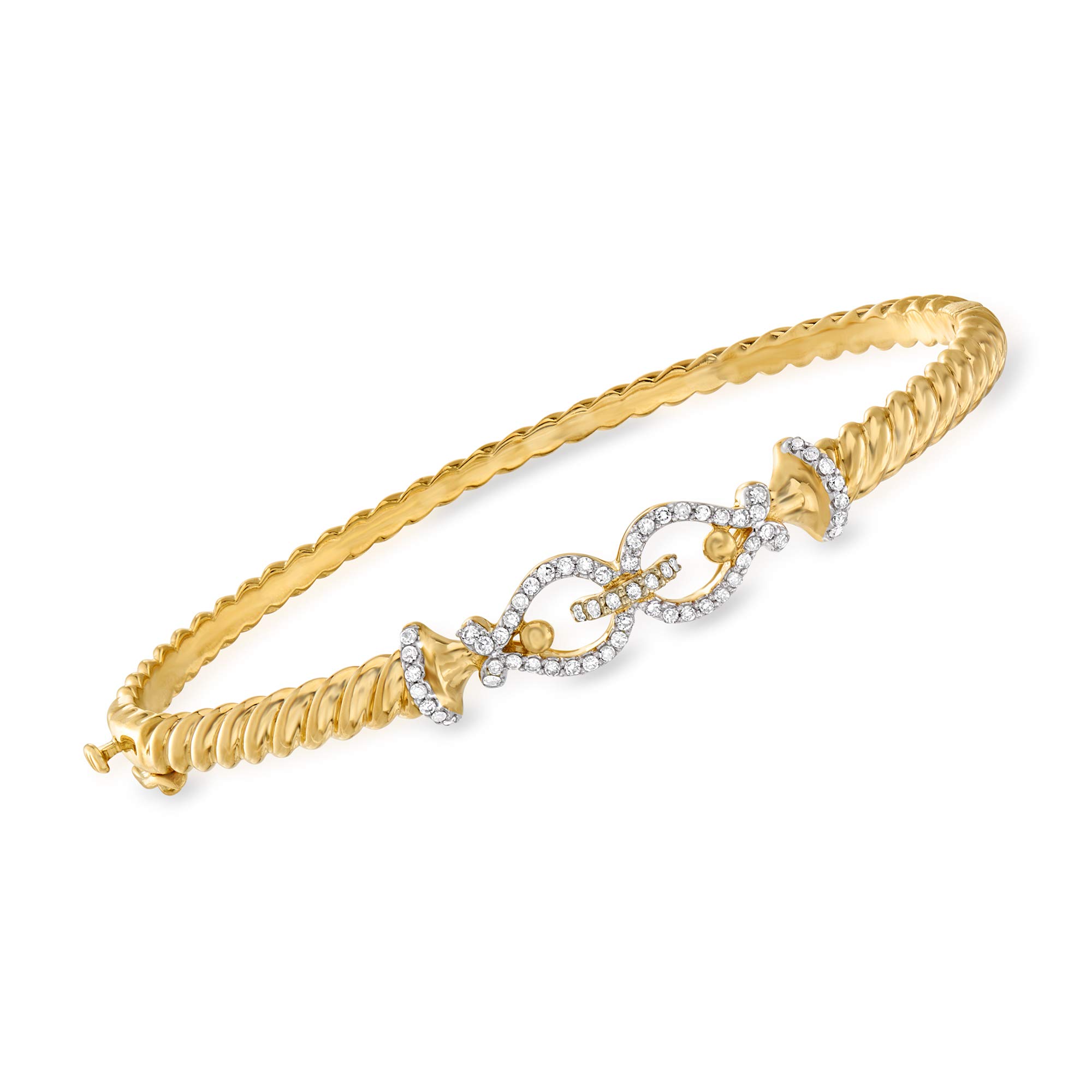 Ross-Simons 0.33 Carat Total Weight Diamond Horsebit Twisted Bangle Bracelet in 18K Gold Over Sterling Silver - 7 Inch Adjustable Luxury Jewelry for Women, Perfect for Weddings, Parties & Special Occasions