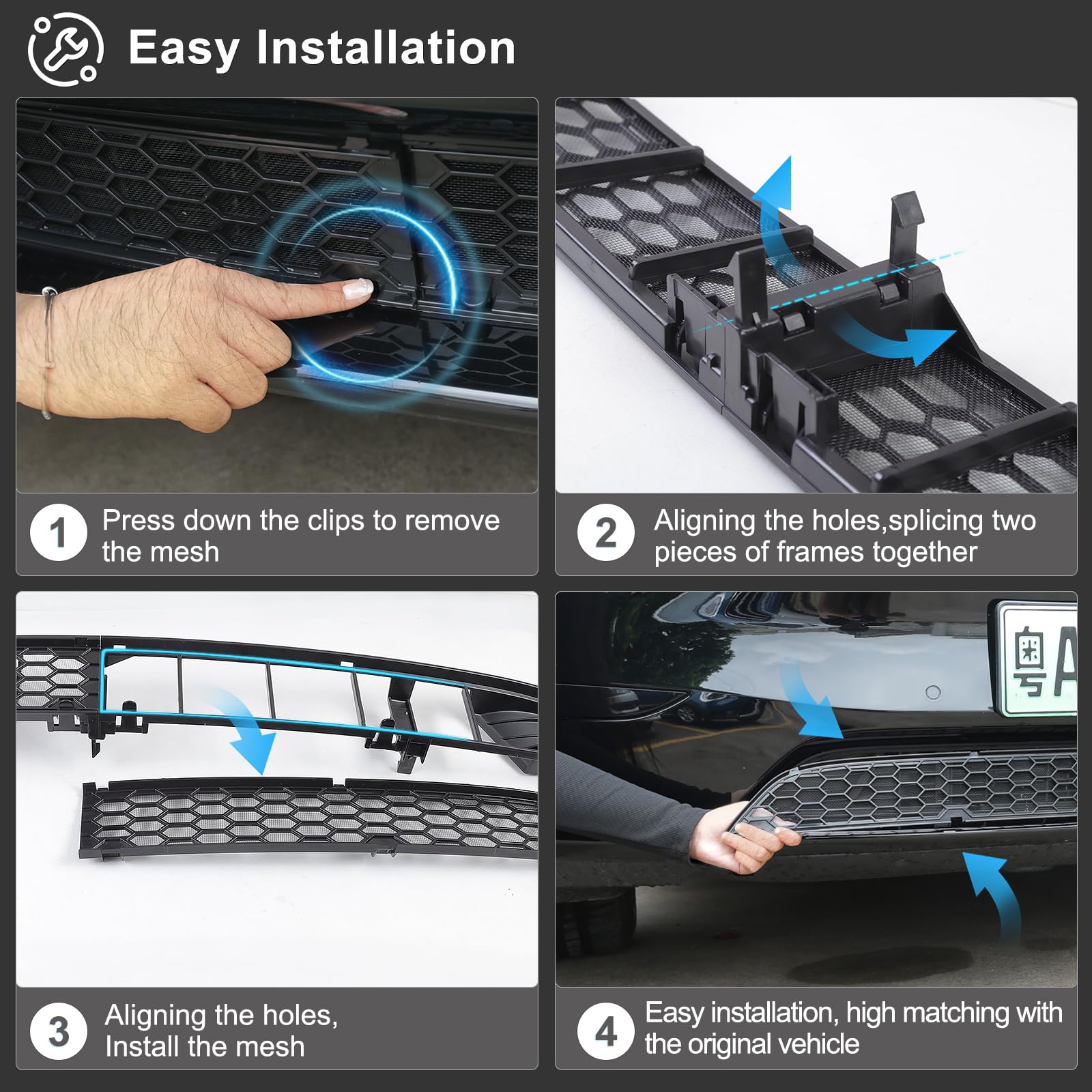 Premium Front Grille Mesh Inserts for Tesla Model Y 2021-2024 - High Ventilation Grille Grid Accessories | Perfect for Enhanced Airflow & Stylish Customization