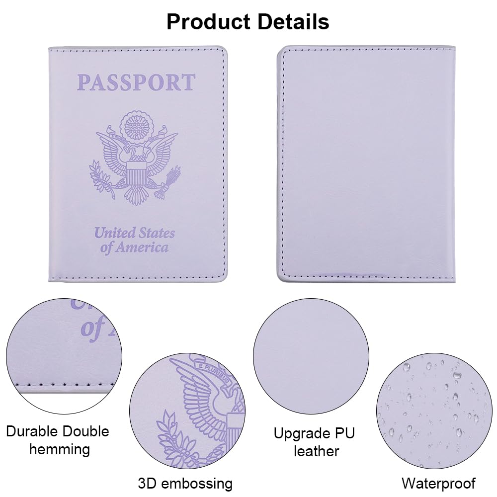 Premium RFID Blocking Passport Holder for Women & Men - Light Purple Travel Passport Cover with Secure ID & Card Slots - Perfect for Airports, Vacations & International Travel Essentials
