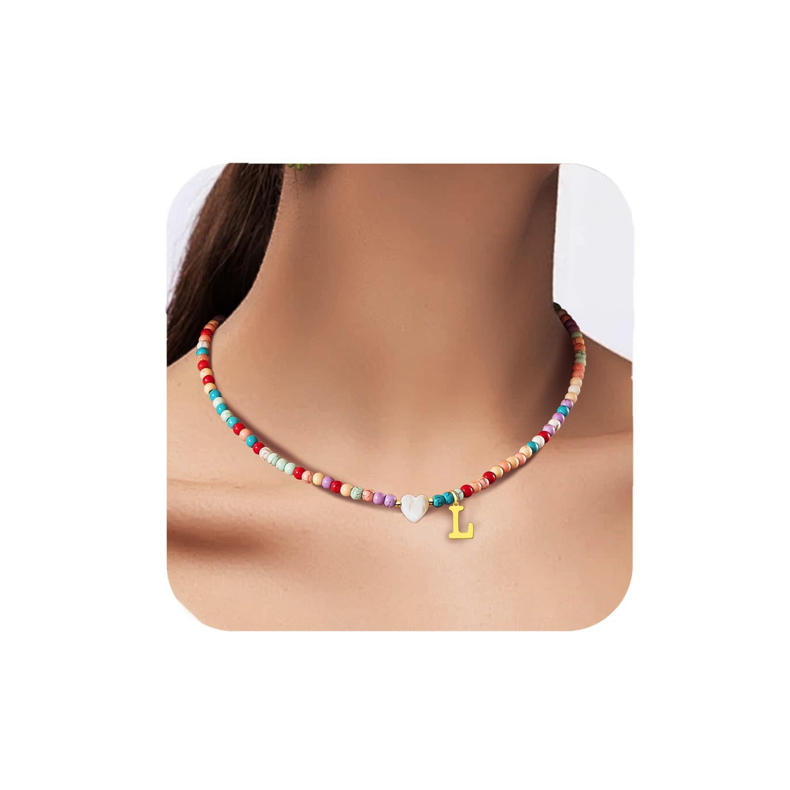 Initial Necklace for Women - Colorful Beaded Bohemian Letter Choker Jewelry, Personalized Name Necklace for Birthday Gifts | Perfect for Everyday Wear, Boho Outfits & Special Occasions