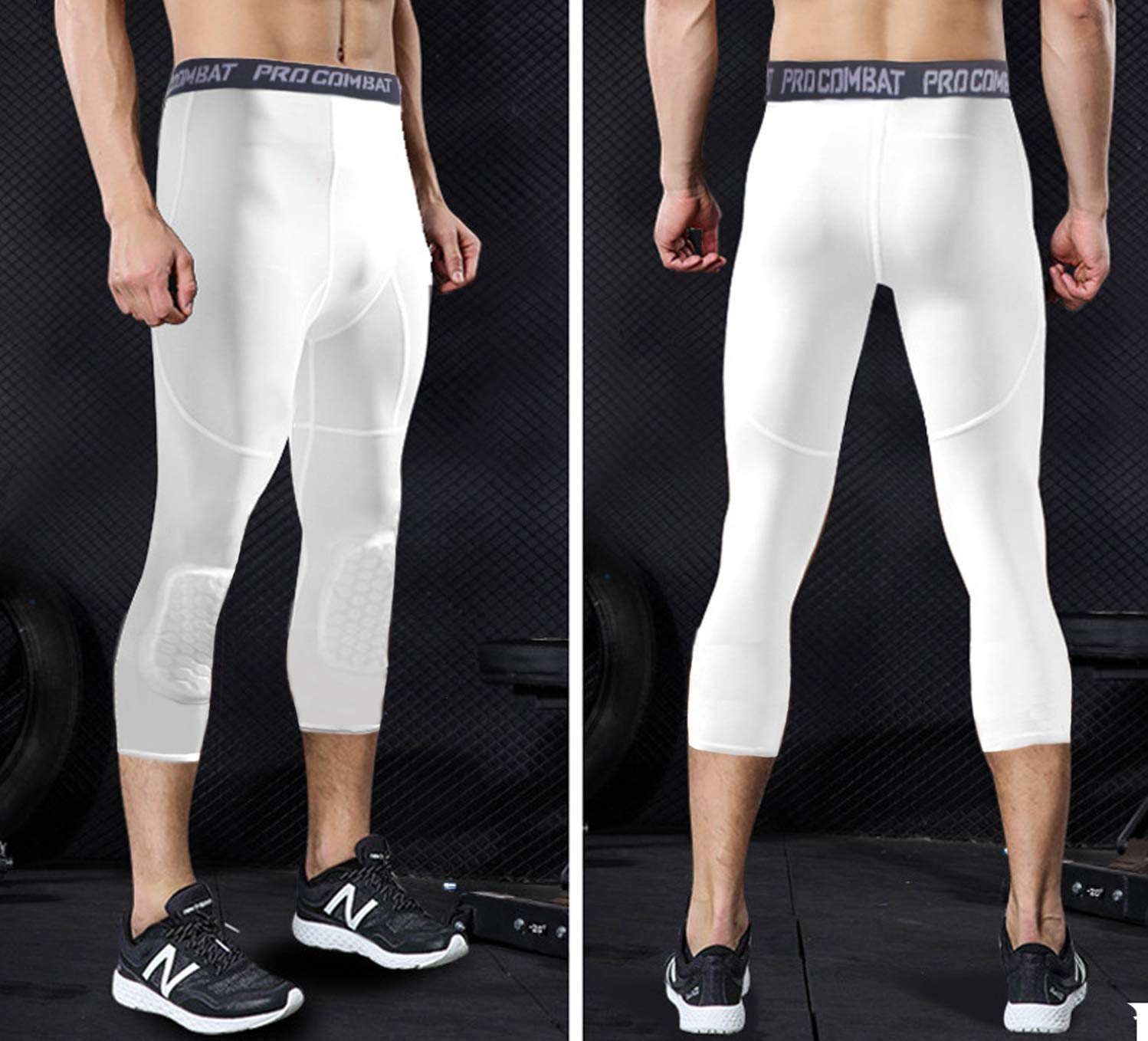 Basketball Compression Pants with Protective Pads - White 3/4 Length Capri Pants for Men & Women - Breathable Padded Leggings for Basketball Training & Games
