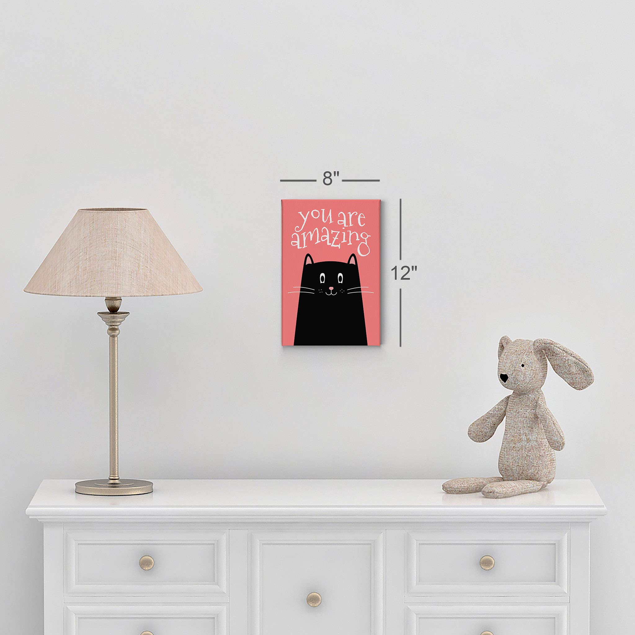 You Are Amazing Quote Cat Wall Art - Pink Canvas Print for Kids Room, Nursery & Baby Room Decor - Ready to Hang 12x8 Inch - Made in USA | Perfect for Birthday Gifts & Bedroom Wall Decoration