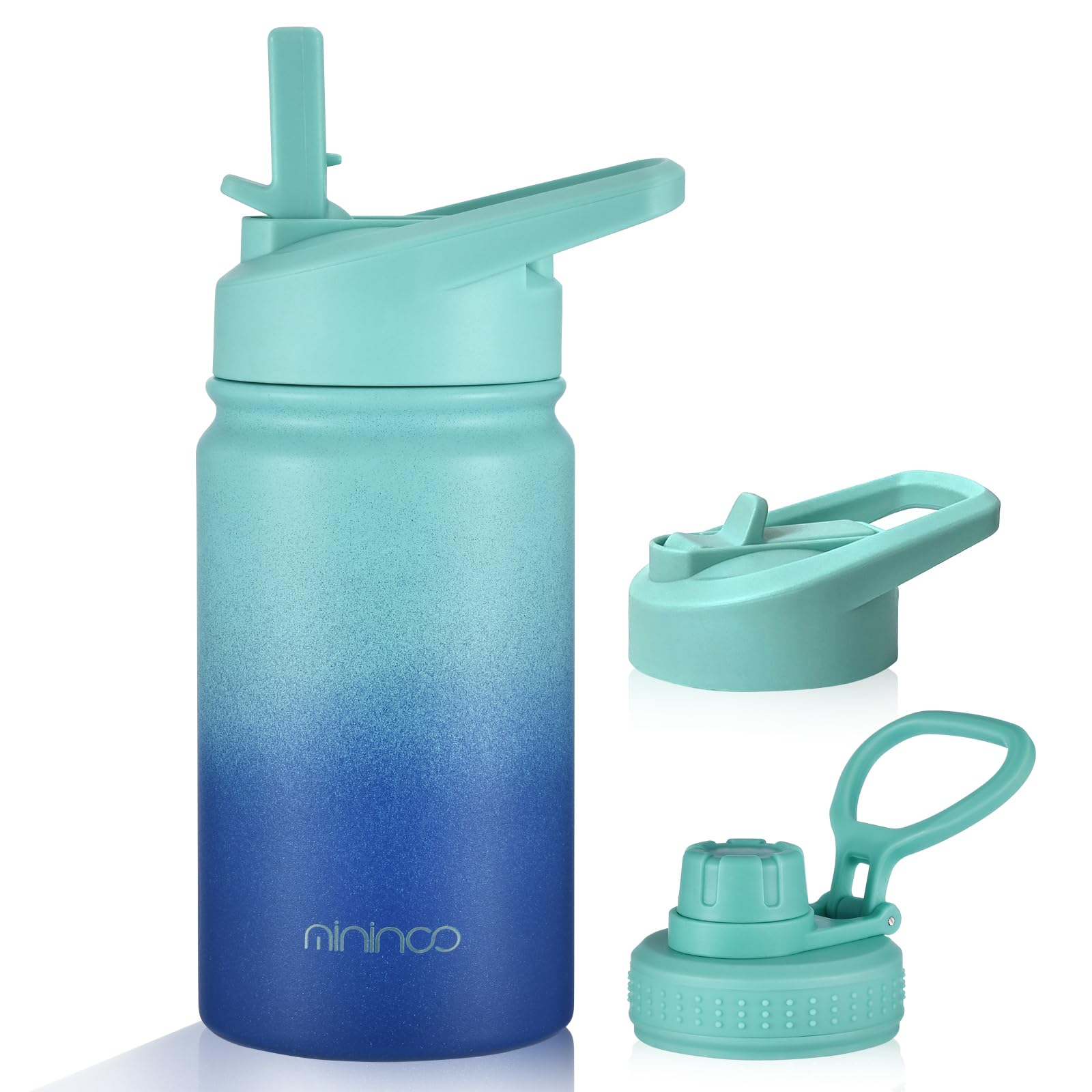 Mininoo 12oz Insulated Kids Water Bottle - Stainless Steel with Straw & Chug Lid for School & Outdoor