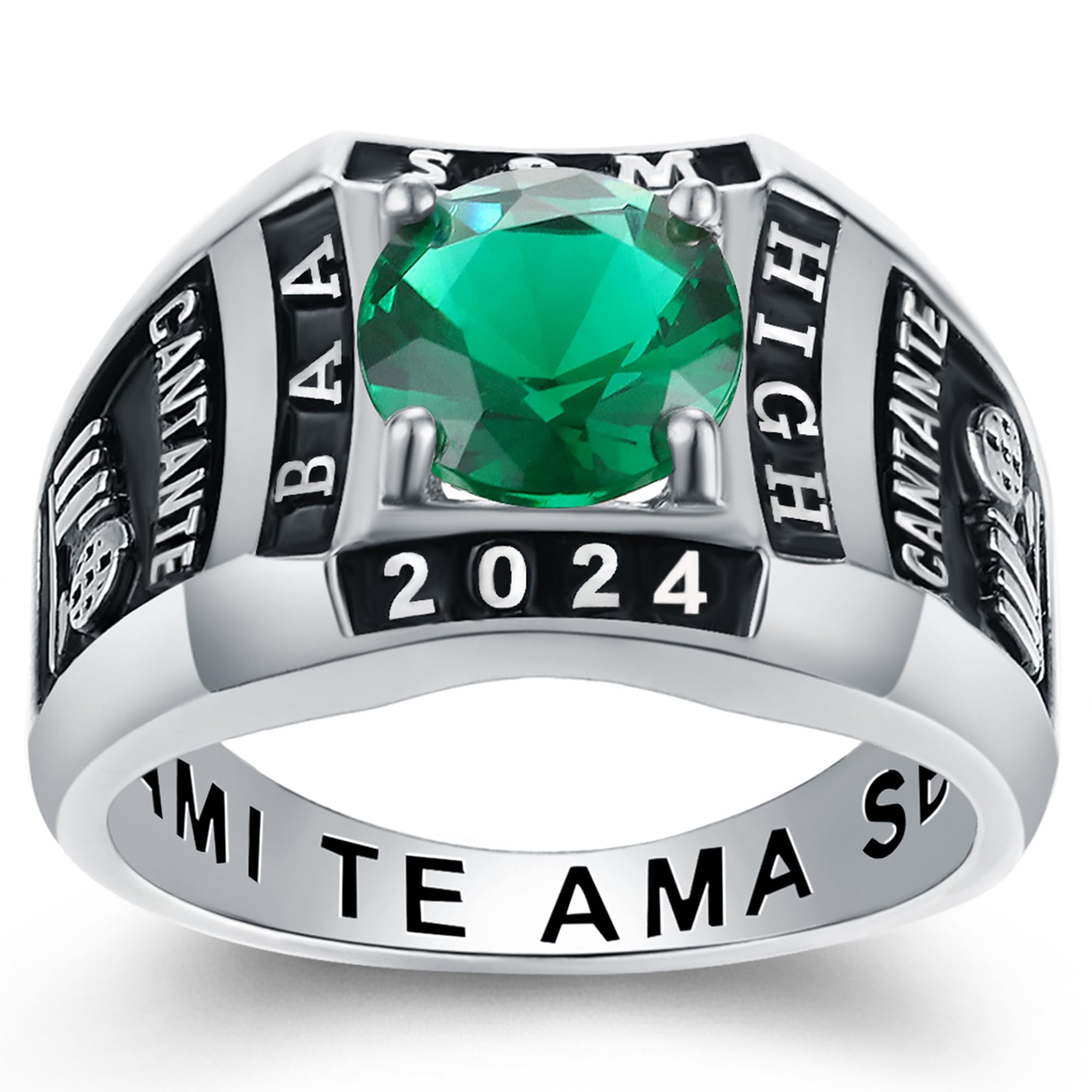 Personalized Women's Class Rings with Birthstone - Sterling Silver Graduation Rings for High School - Size 5-15 - 2024 Collection - Perfect for Graduation Gifts, School Spirit & Memory Keepsakes