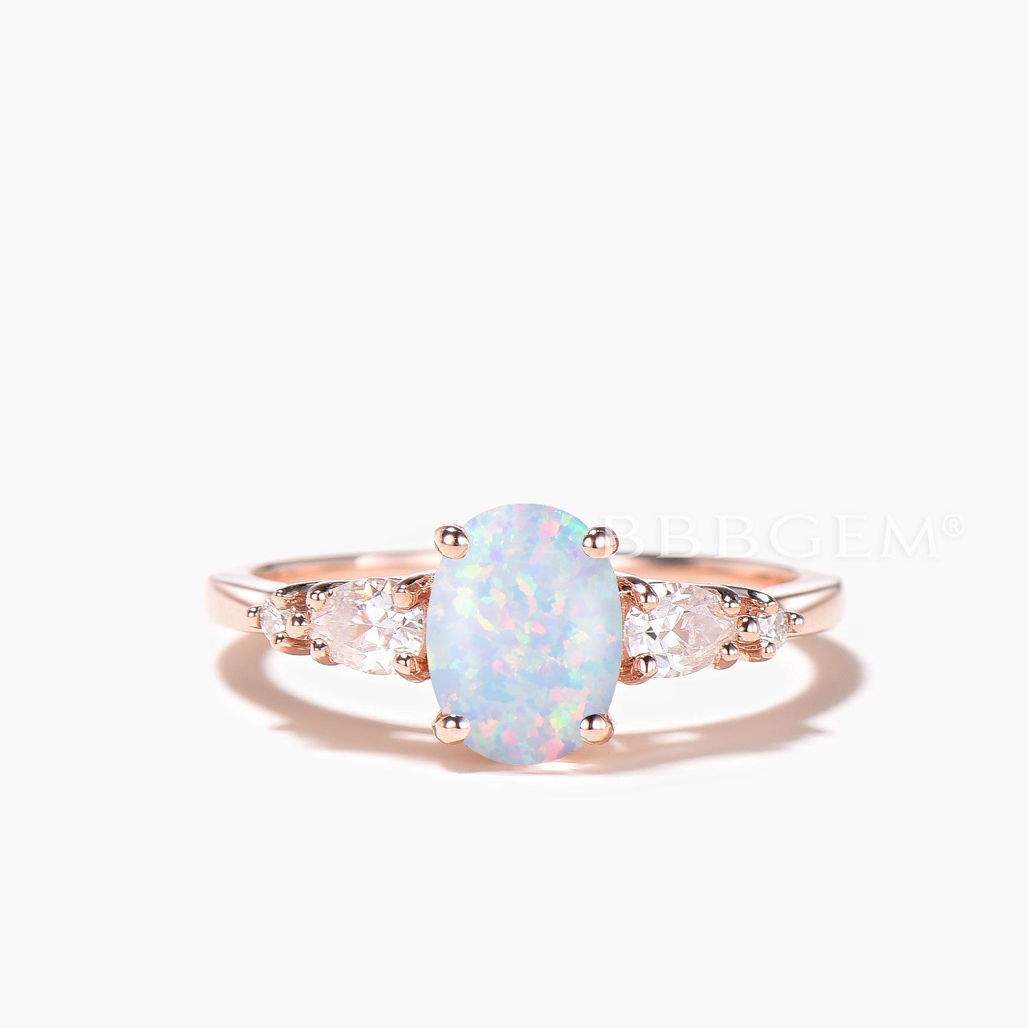Oval Cut White Opal Engagement Ring with Moissanite Accents - Elegant Bridal Set for Wedding & Proposal | Perfect for Engagement, Anniversary & Special Occasions